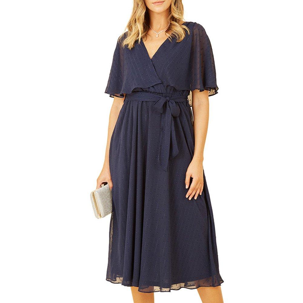 Navy - Yumi - Women's Navy Midi Wrap Dress - 3