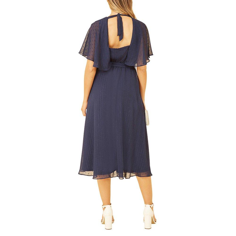 Navy - Yumi - Women's Navy Midi Wrap Dress - 4