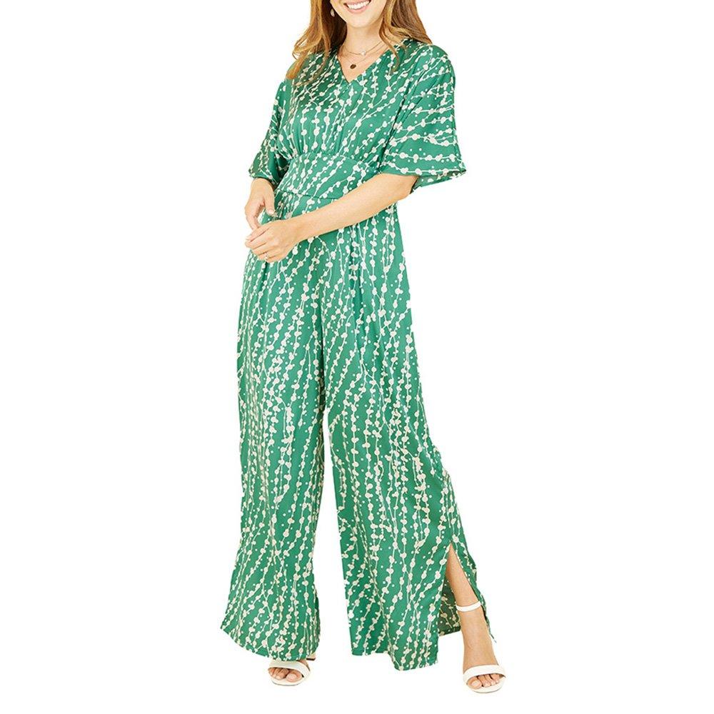 Green - Yumi - Women's Green Abstract Print Kimono Jumpsuit - 2