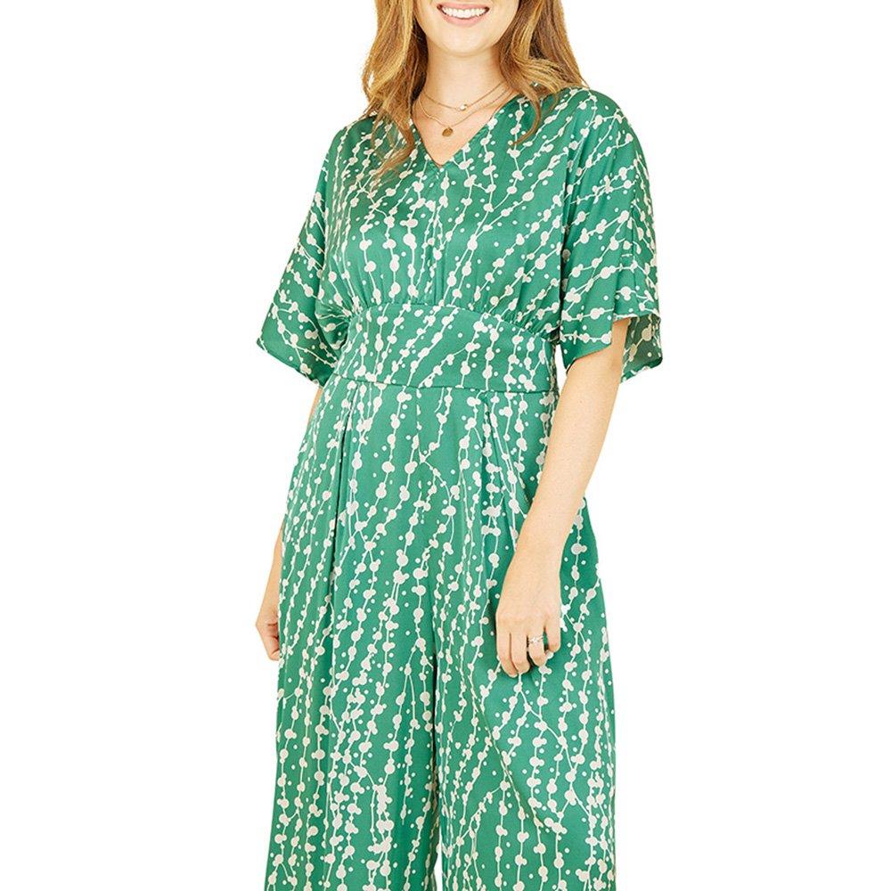 Green - Yumi - Women's Green Abstract Print Kimono Jumpsuit - 3