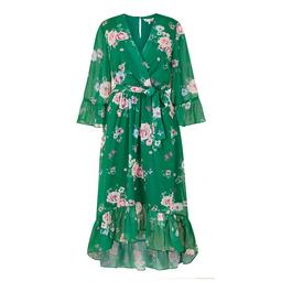 Yumi Yumi Green Floral Wrap Dress With Dipped Hem