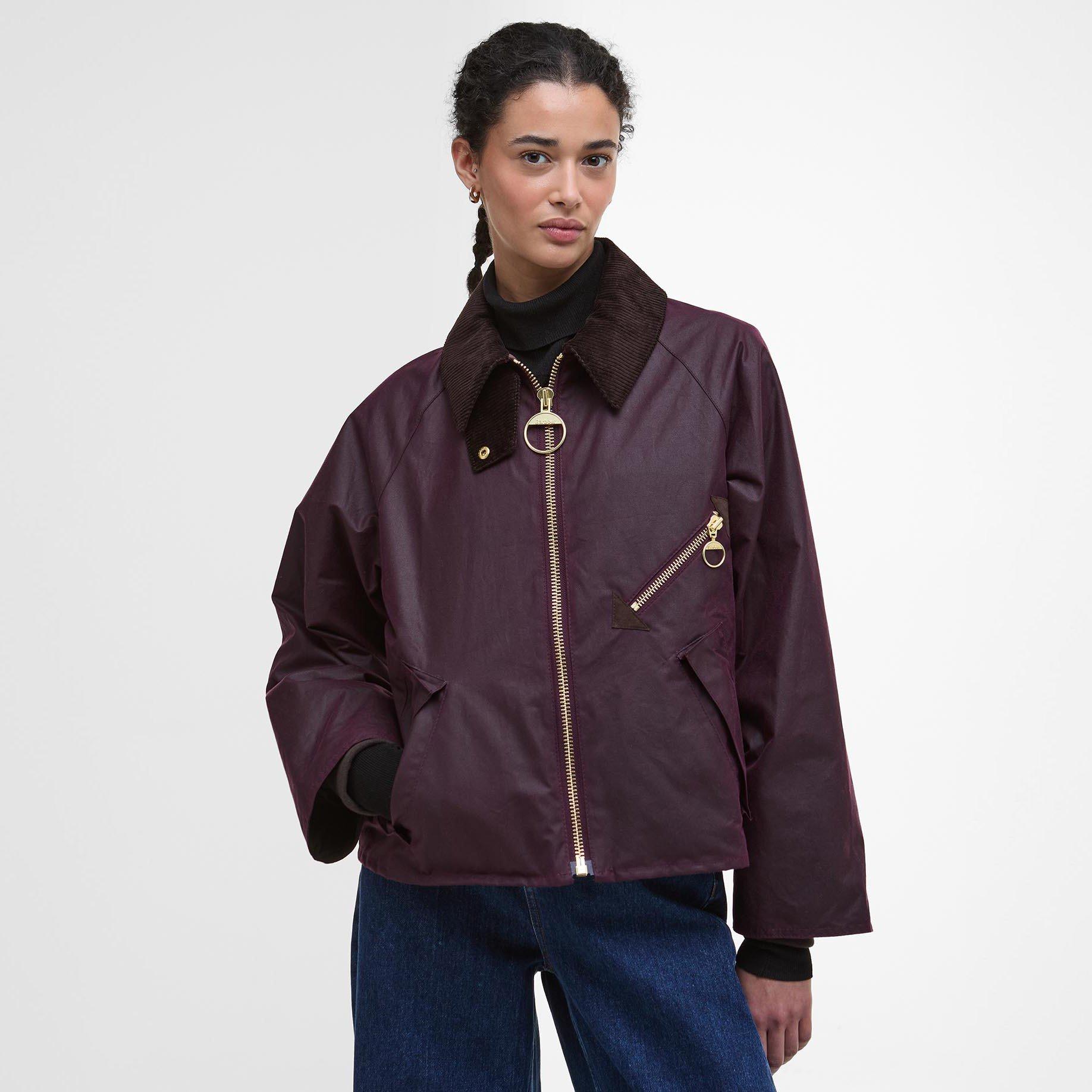 Merlot/Tartan - Barbour - Women's Arlene Cotton Long Sleeve Full Zip Wax Jacket - 2