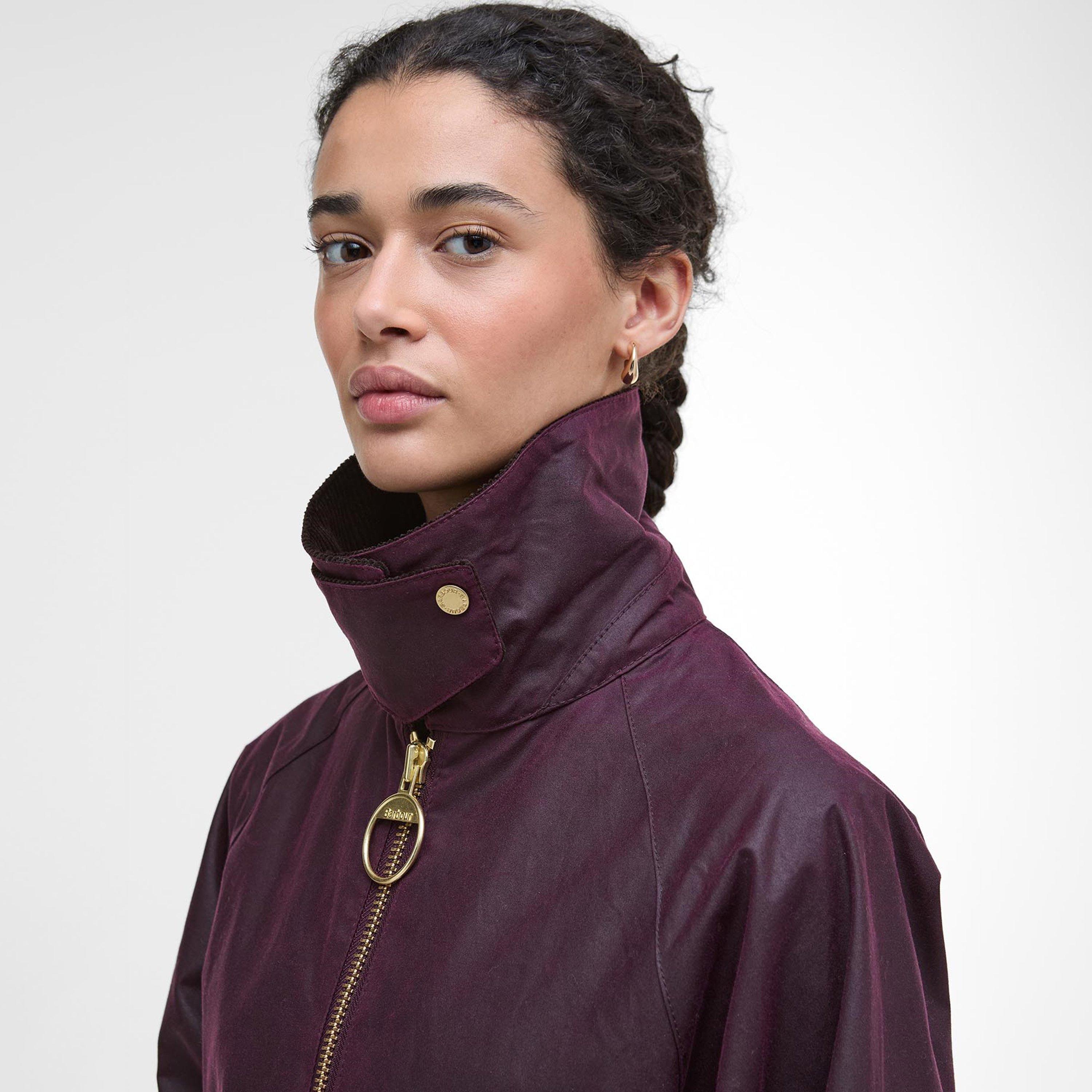 Merlot/Tartan - Barbour - Women's Arlene Cotton Long Sleeve Full Zip Wax Jacket - 5