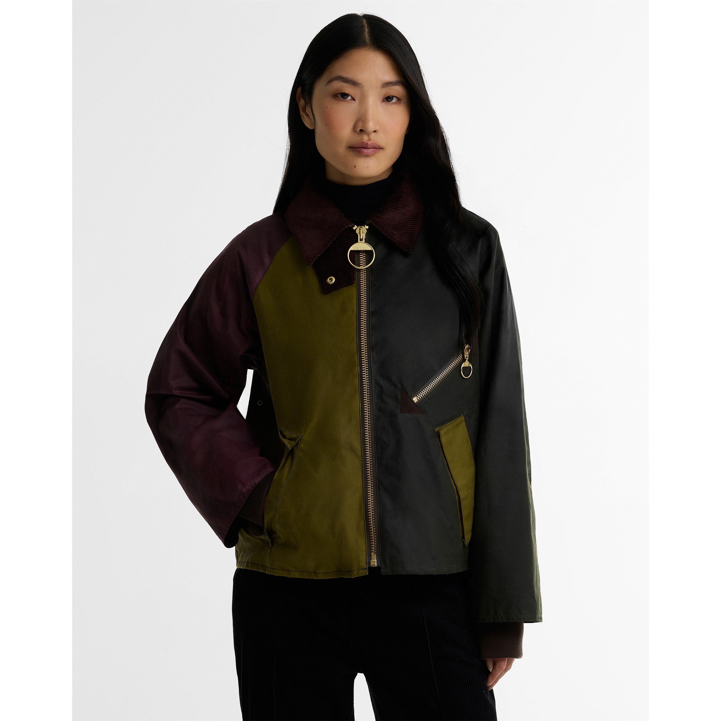 G Olv/Frn/Bdx/M - Barbour - Womens Arlene Cotton Long Sleeve Full Zip Wax Jacket - 2
