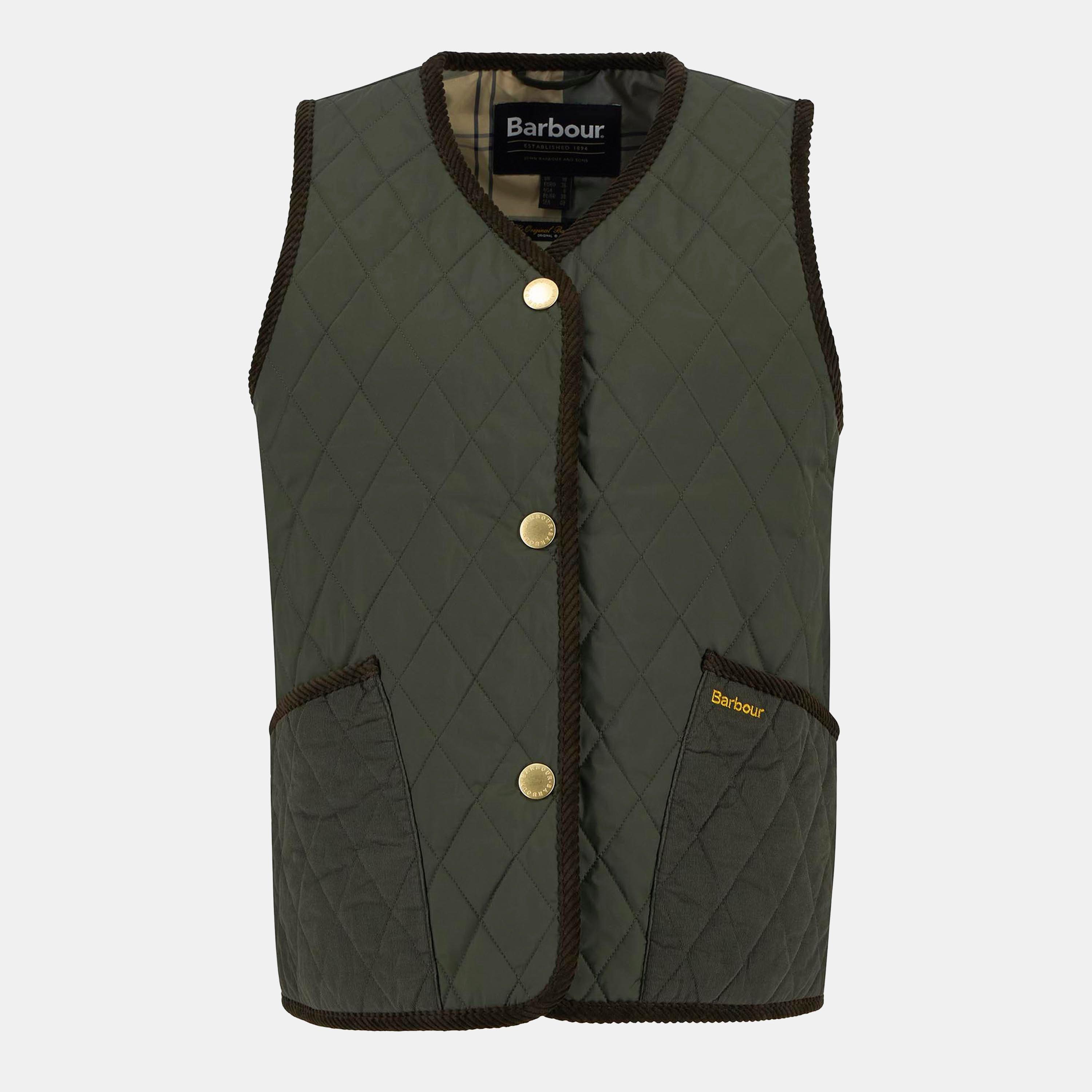 Olive/An Tartan - Barbour - Women's Enid Diamond Quilted Sleeveless Gilet - 1