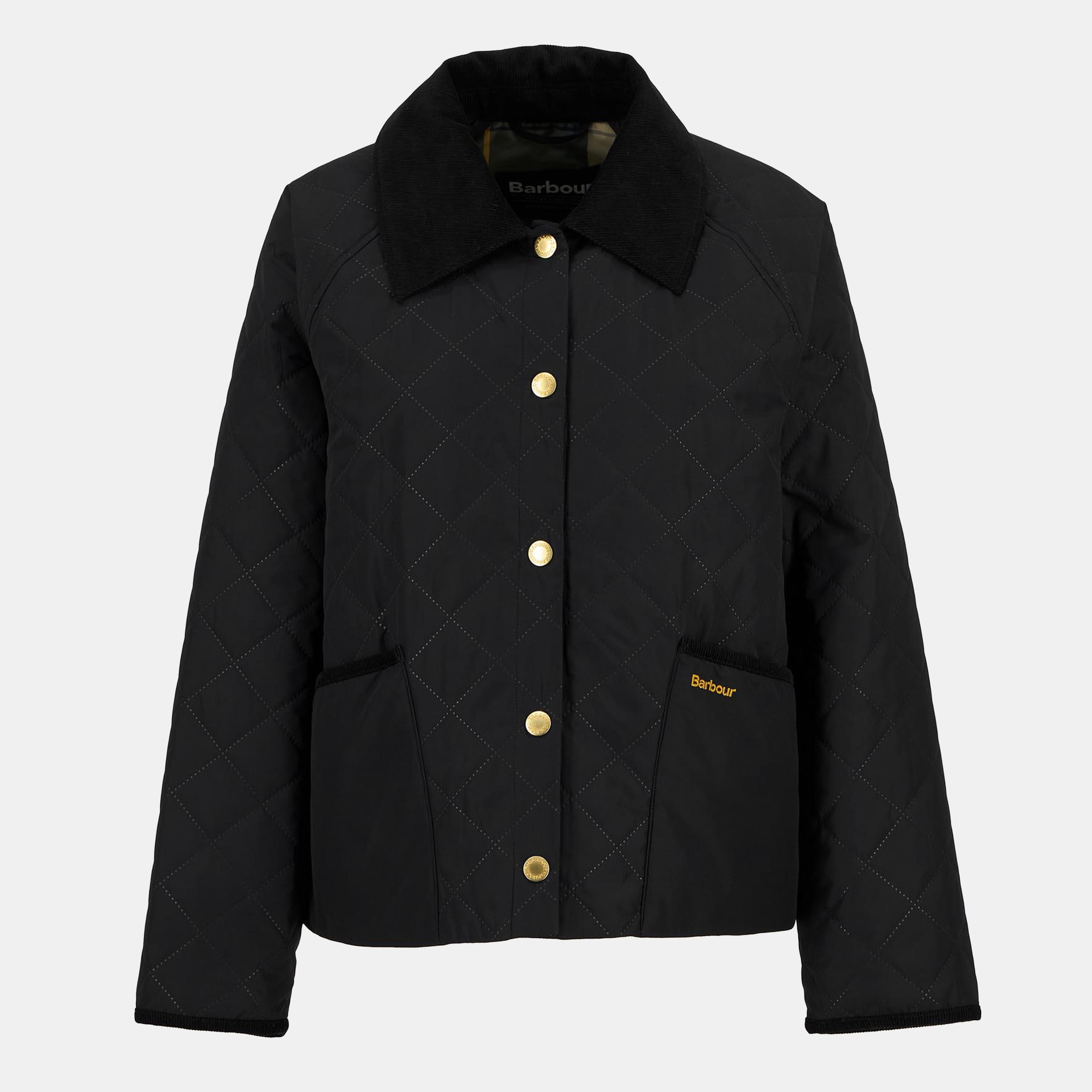 Black/Ancient - Barbour - Women's Anise Corduroy Collar Short Sleeve Quilted Jacket - 1