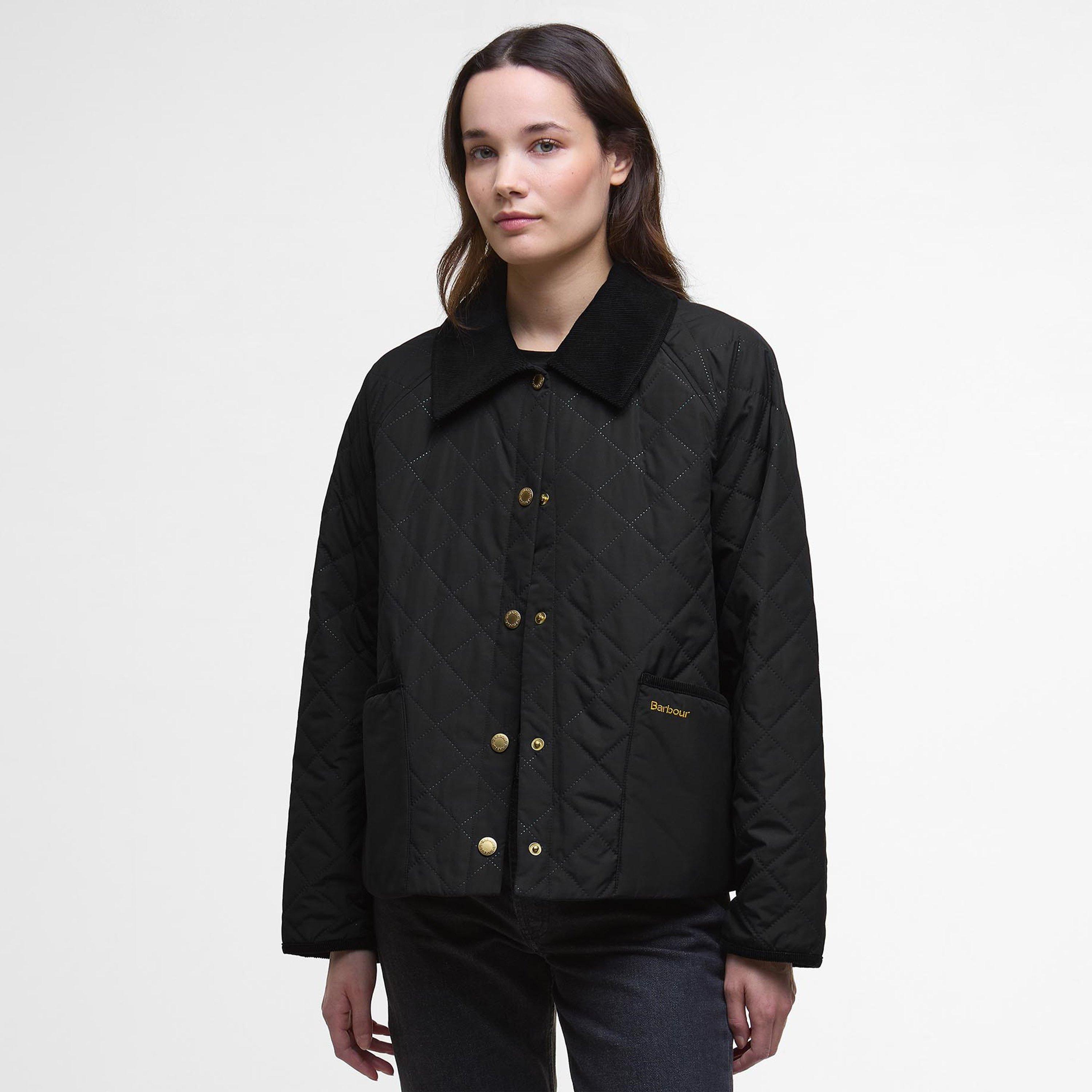 Black/Ancient - Barbour - Women's Anise Corduroy Collar Short Sleeve Quilted Jacket - 2