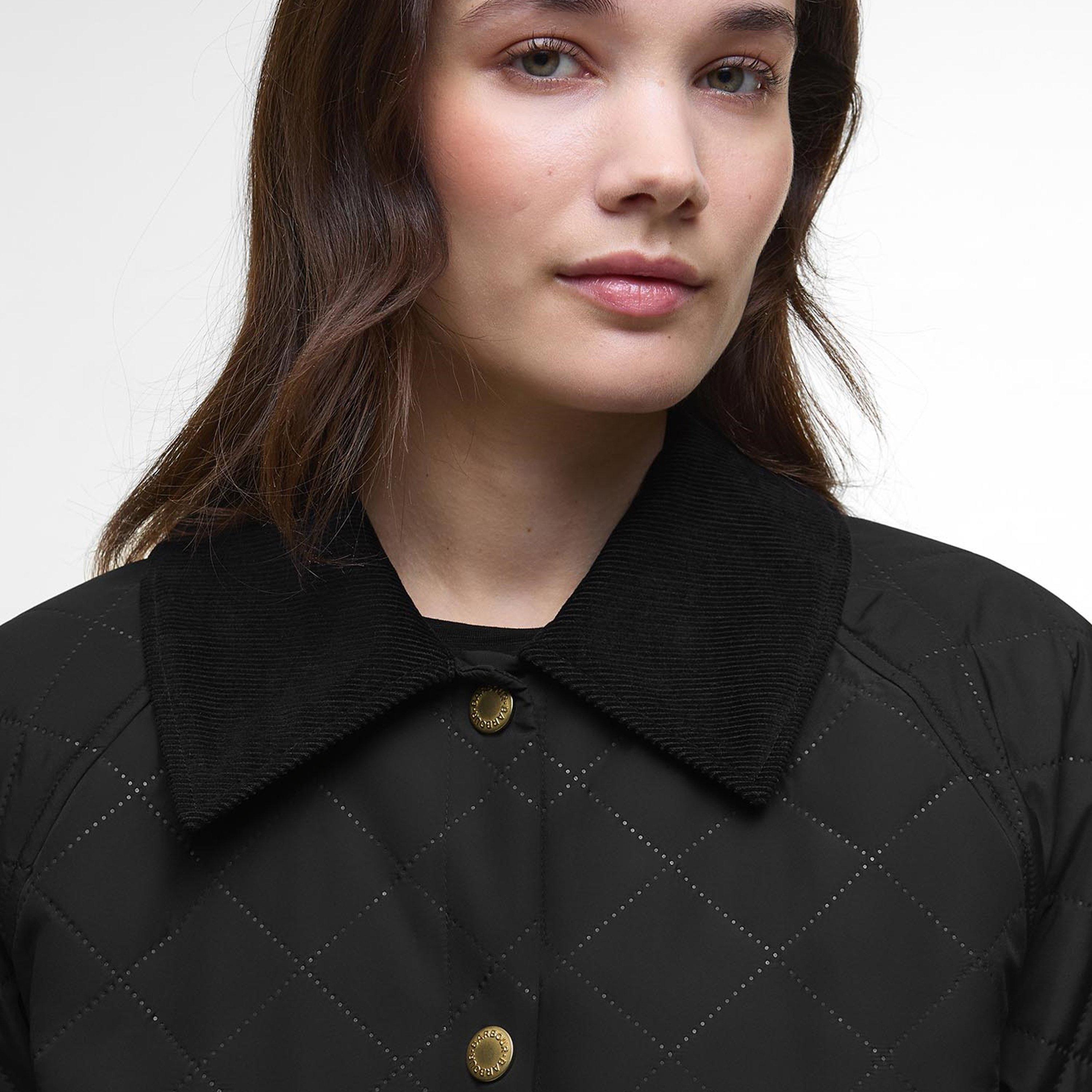 Black/Ancient - Barbour - Women's Anise Corduroy Collar Short Sleeve Quilted Jacket - 4