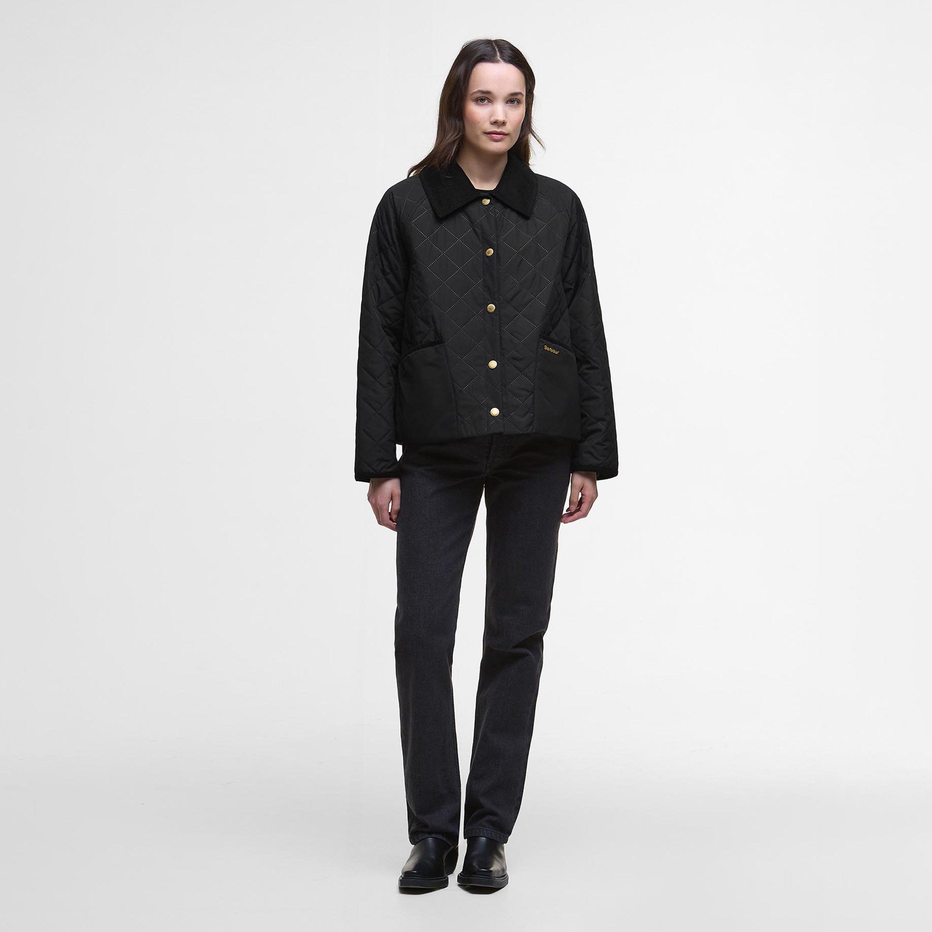 Black/Ancient - Barbour - Women's Anise Corduroy Collar Short Sleeve Quilted Jacket - 6