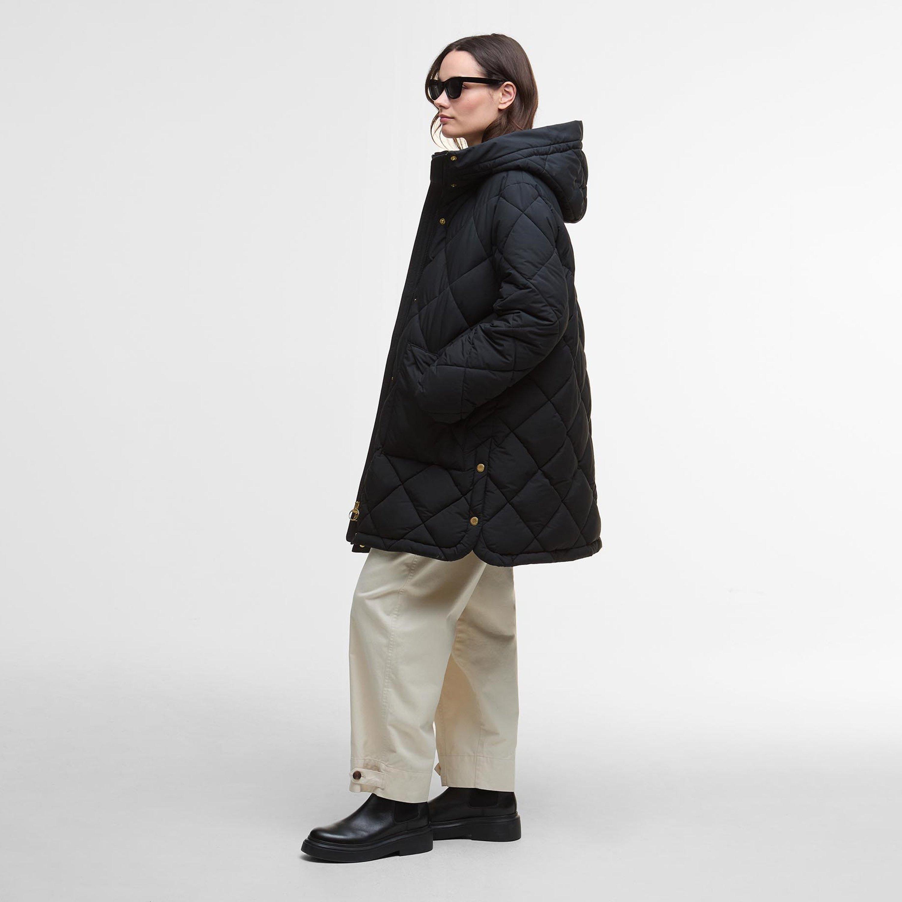 Black/C Tartan - Barbour - Women's Kailyn Hooded Long Sleeve Medium Puffer Jacket - 6