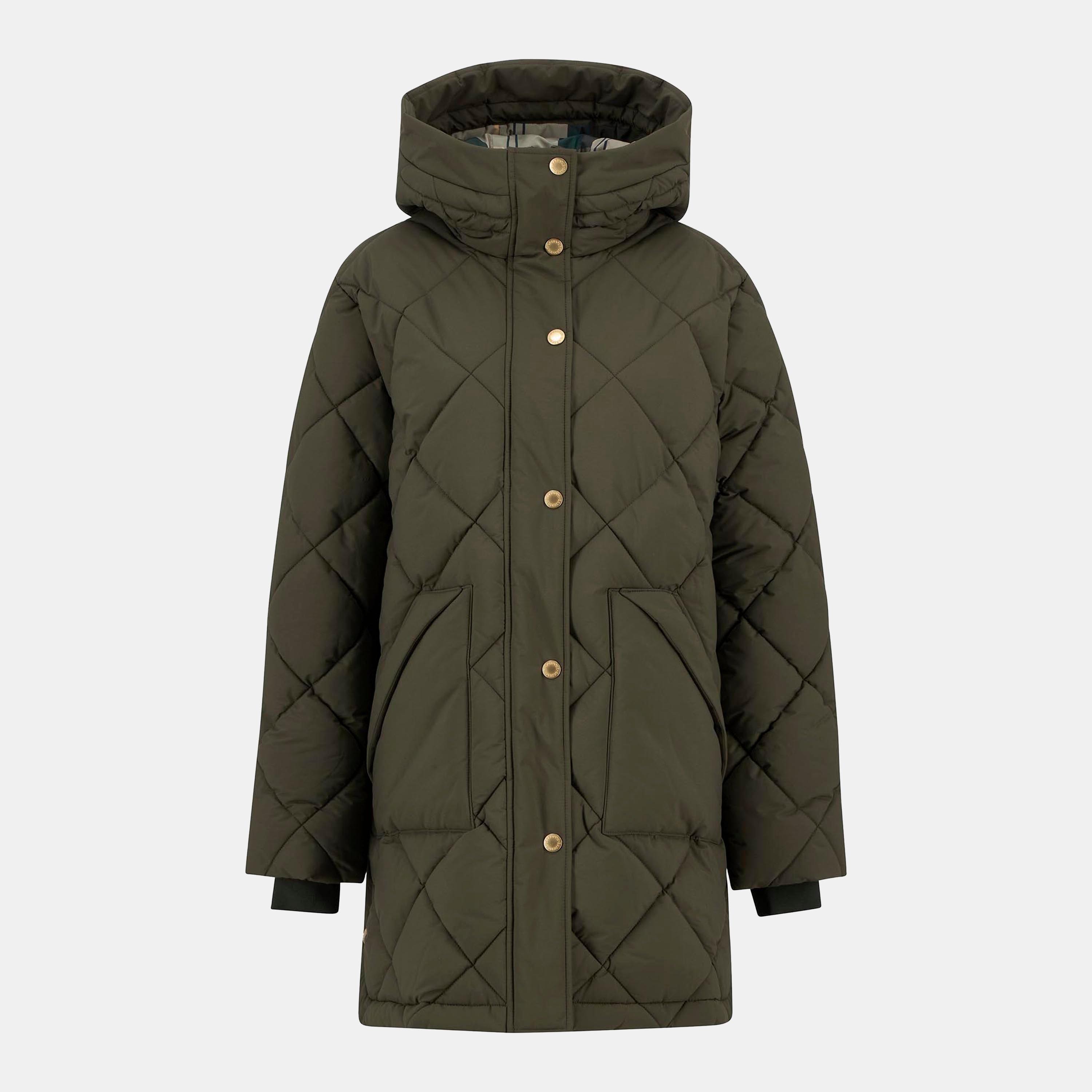 Barbour Women's Kailyn Hooded Long Sleeve Medium Puffer Jacket - Olive/An Tartan - 14 (L)