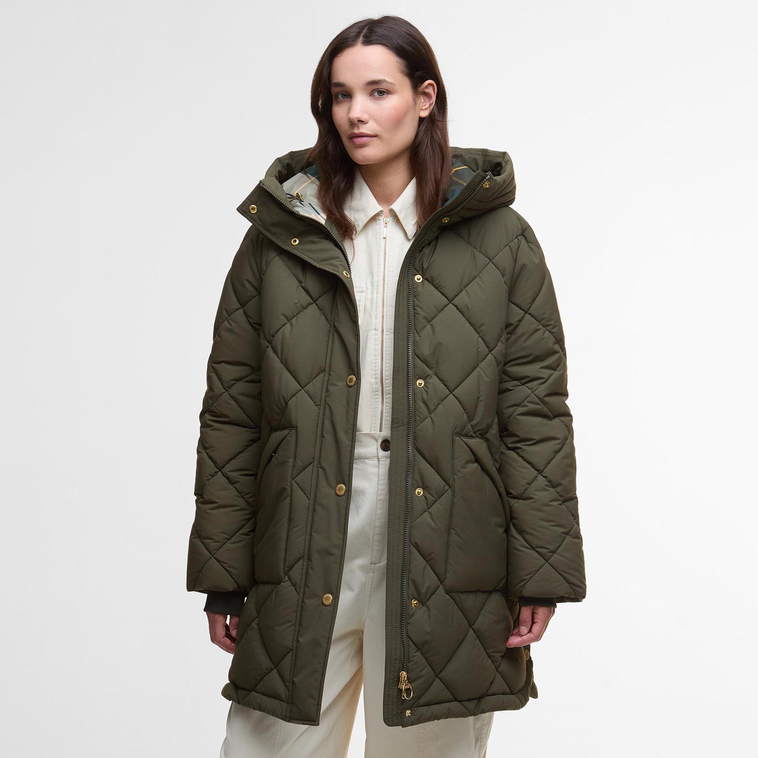 Olive/An Tartan - Barbour - Women's Kailyn Hooded Long Sleeve Medium Puffer Jacket - 2