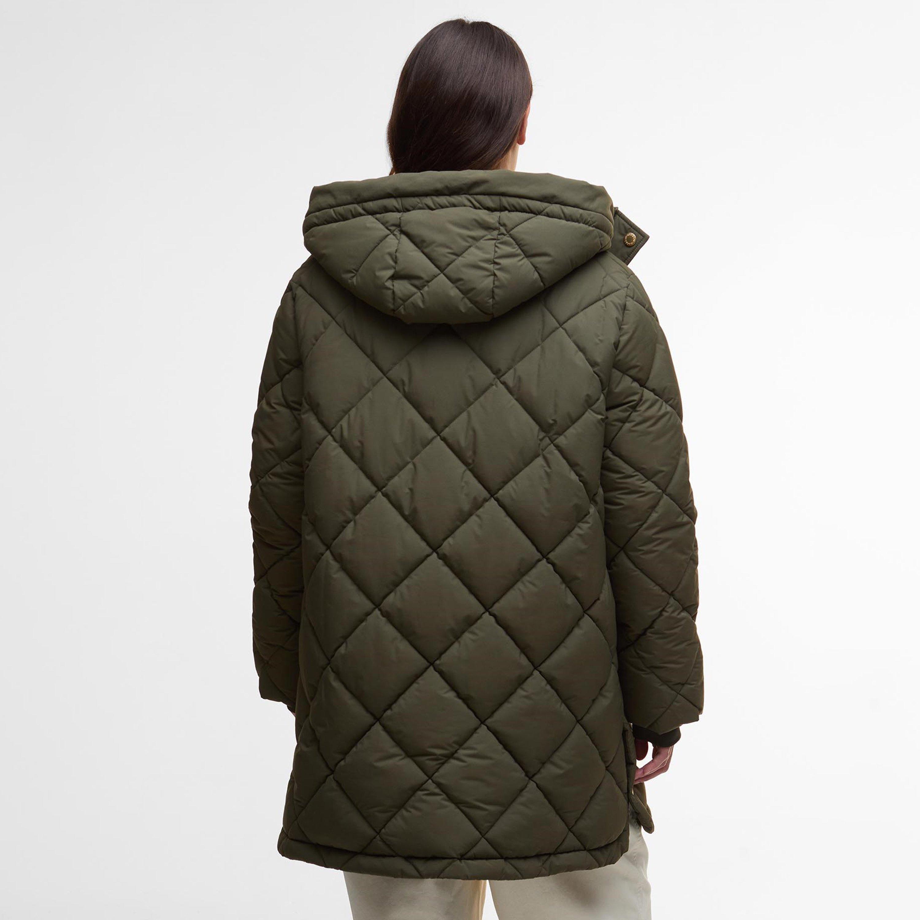Olive/An Tartan - Barbour - Women's Kailyn Hooded Long Sleeve Medium Puffer Jacket - 3