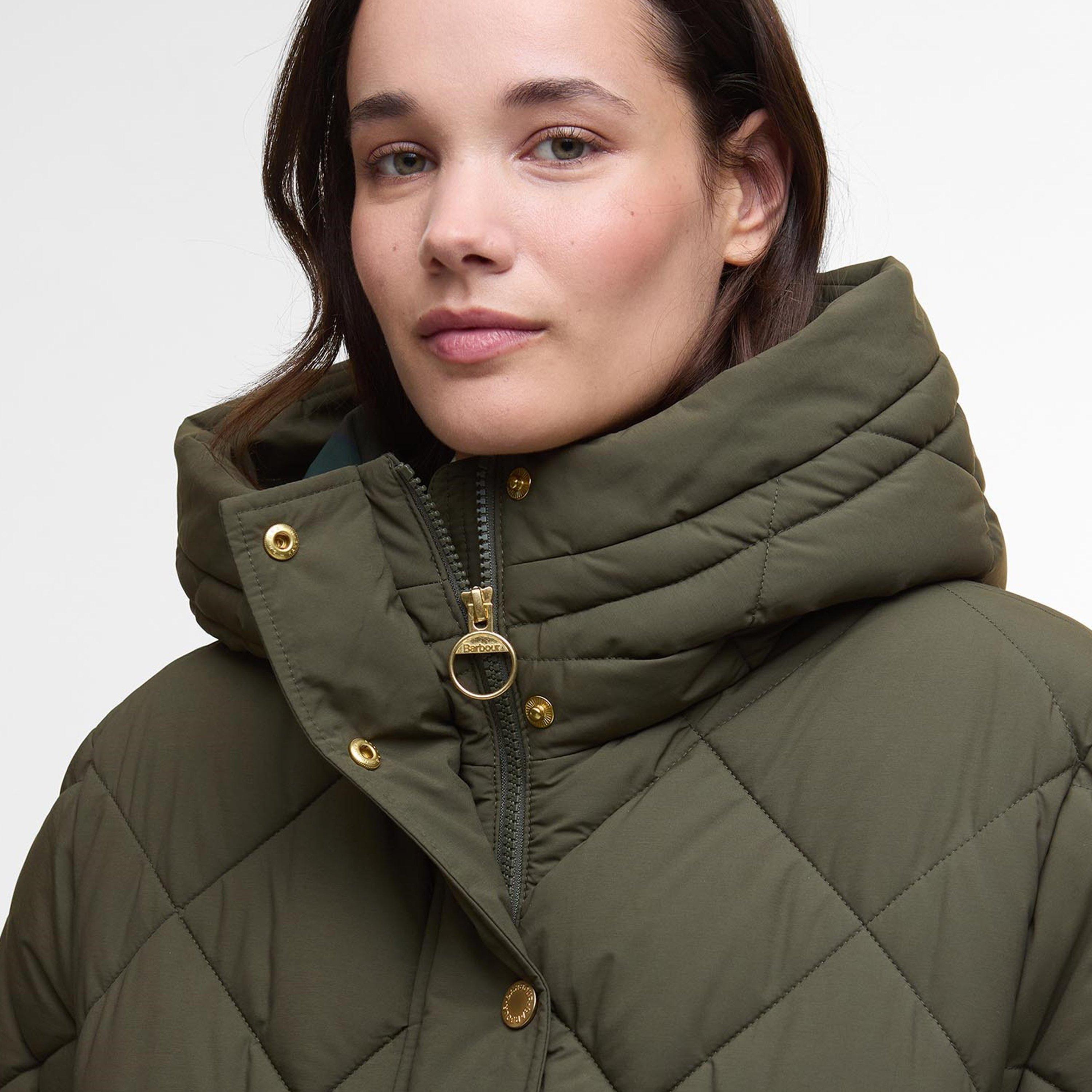 Olive/An Tartan - Barbour - Women's Kailyn Hooded Long Sleeve Medium Puffer Jacket - 4