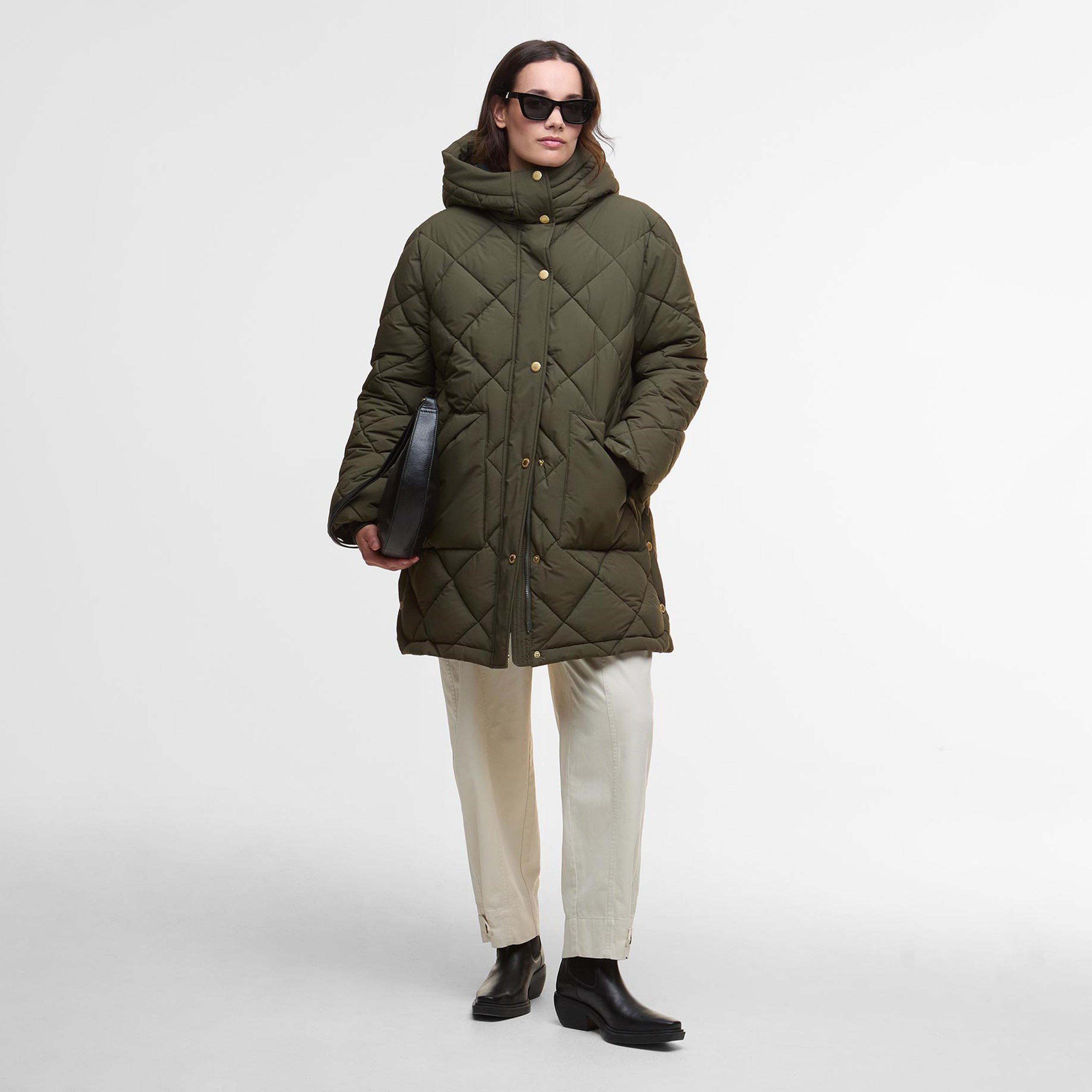 Olive/An Tartan - Barbour - Women's Kailyn Hooded Long Sleeve Medium Puffer Jacket - 6