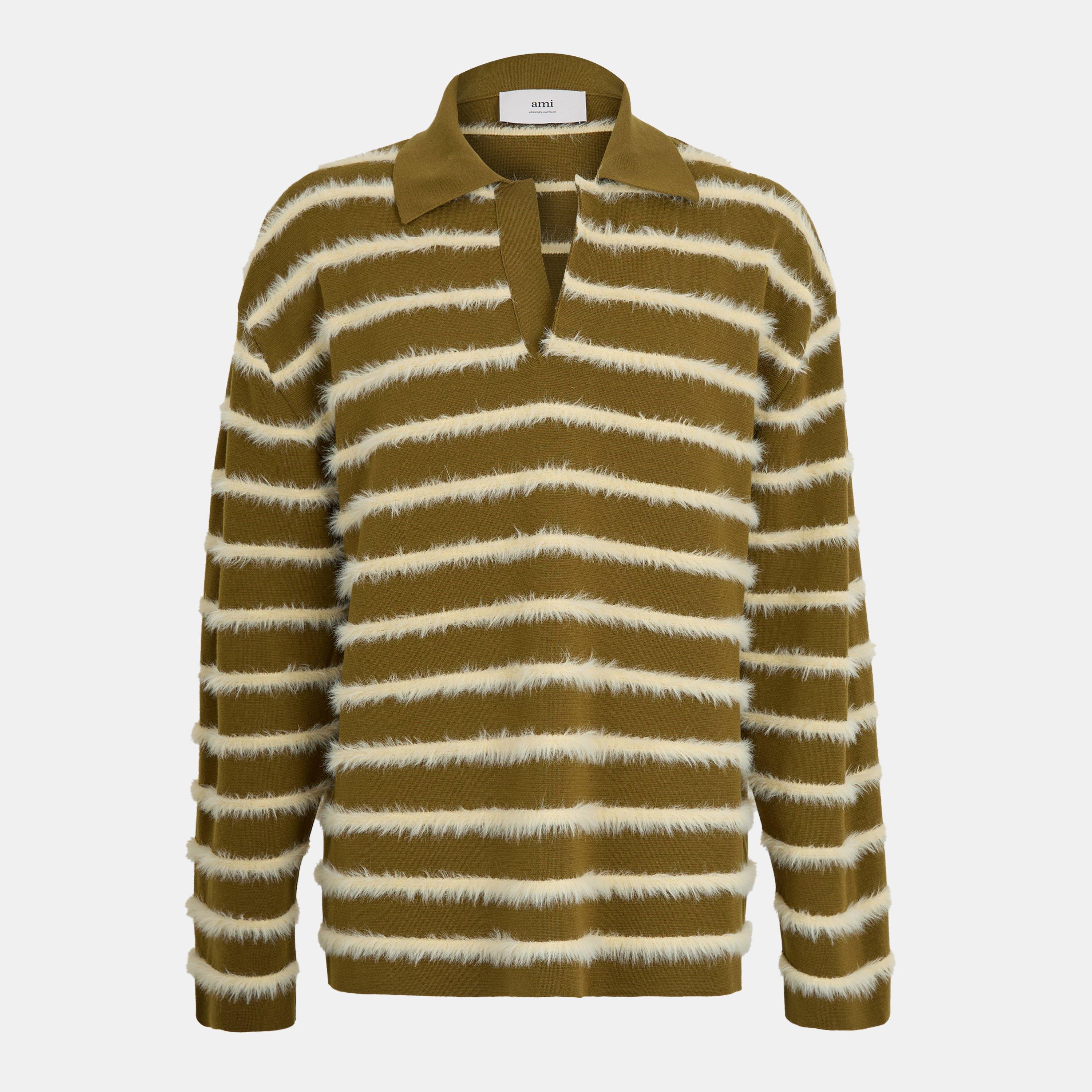 Bronze - Ami Paris - Men's Fluffy Knitted Long Sleeve Polo Shirt - 1