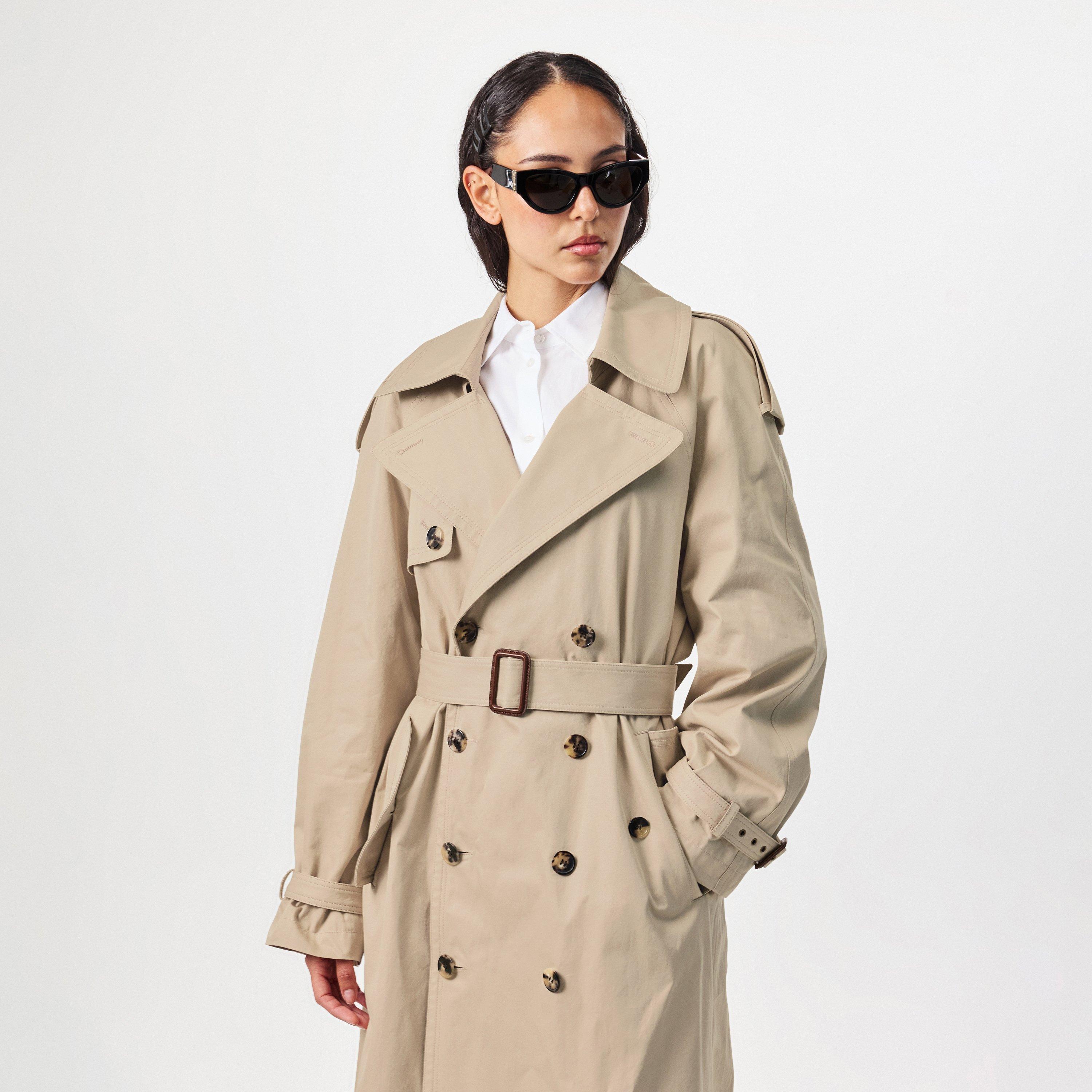 Beige - Saint Laurent - Women's Saint Lauren Cotton Long Sleeve Double-Breasted Trench Coat - 3