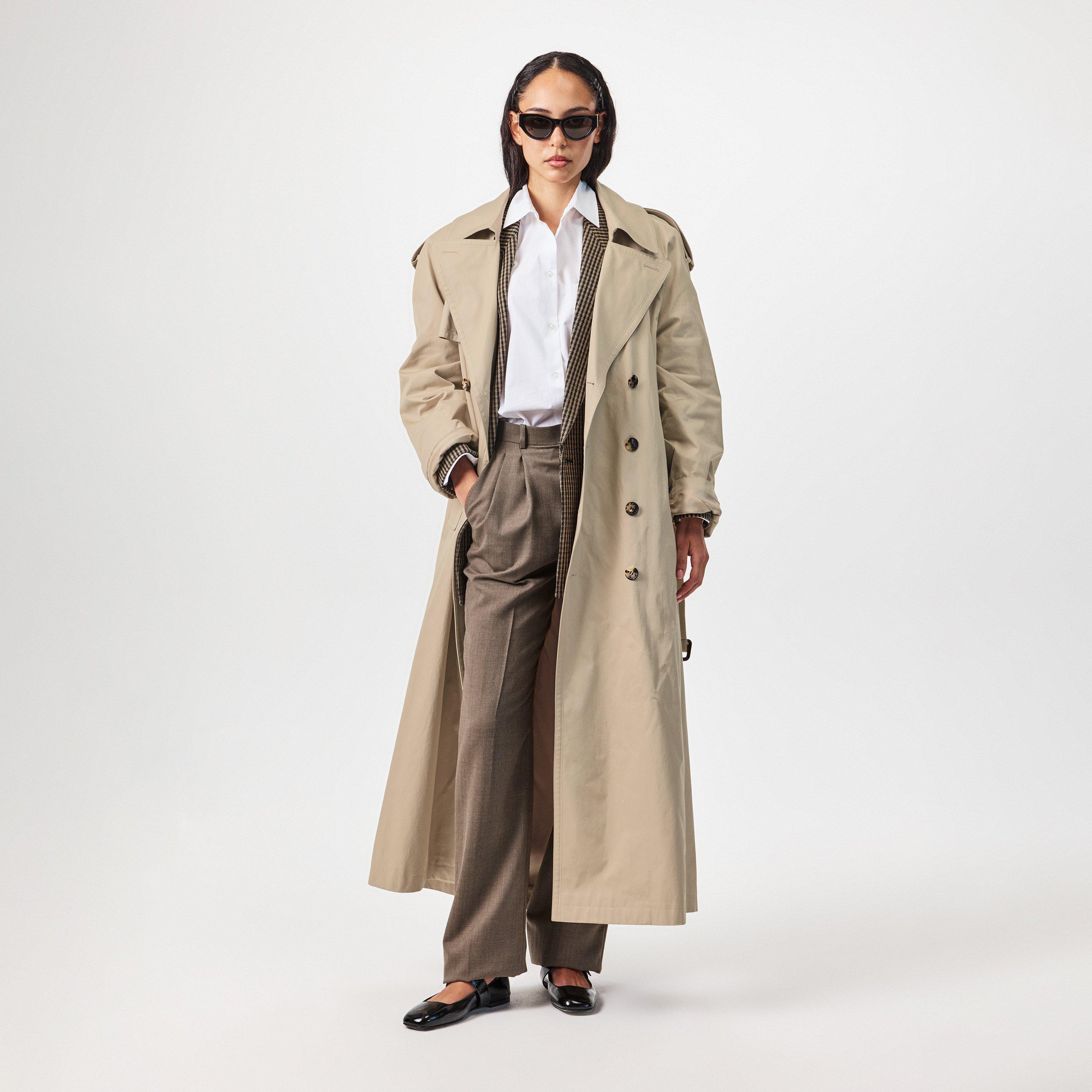 Beige - Saint Laurent - Women's Saint Lauren Cotton Long Sleeve Double-Breasted Trench Coat - 6