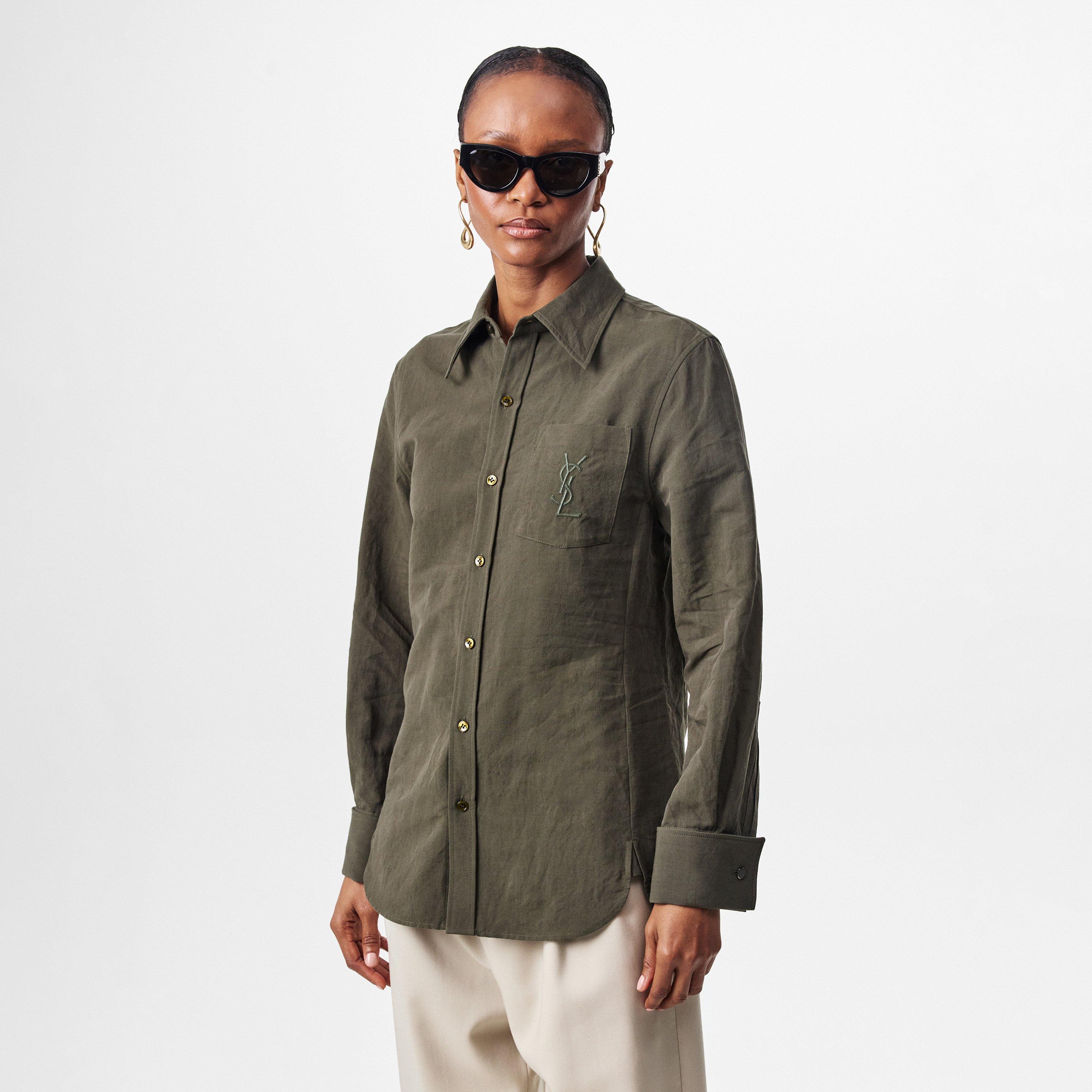 Kaki - Saint Laurent - Embroidered Long Sleeve Shirt - 3