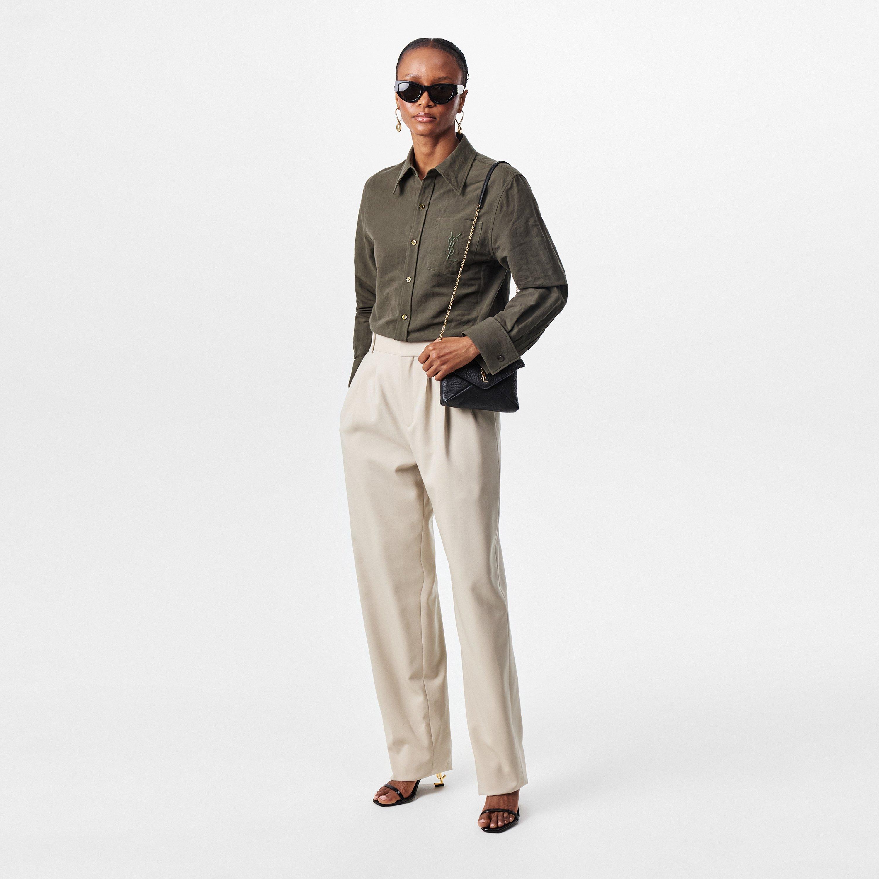 Kaki - Saint Laurent - Embroidered Long Sleeve Shirt - 6