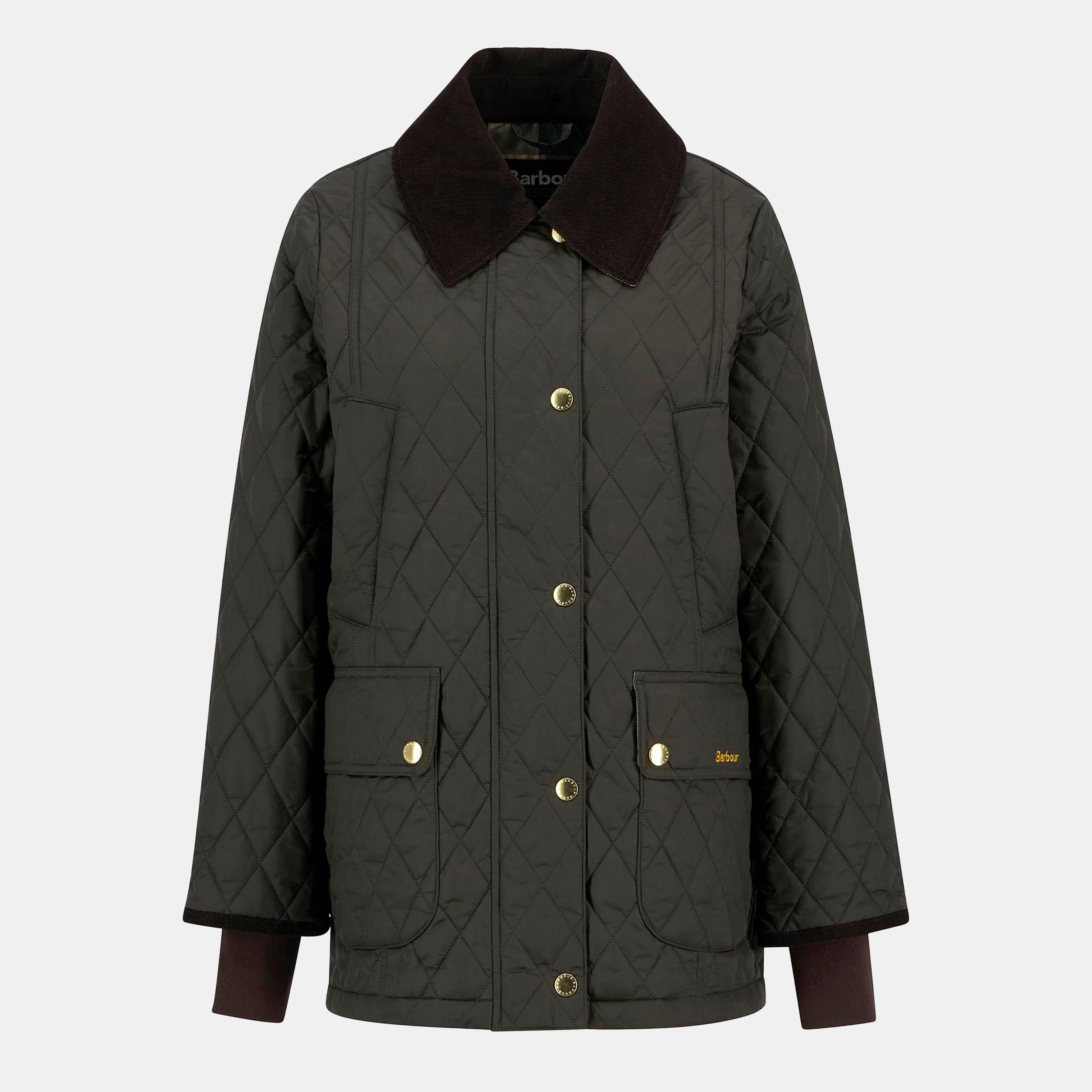 Sage/Ancient - Barbour - Women's Modern Beadnell Long Sleeve Thigh Length Quilted Jacket - 1