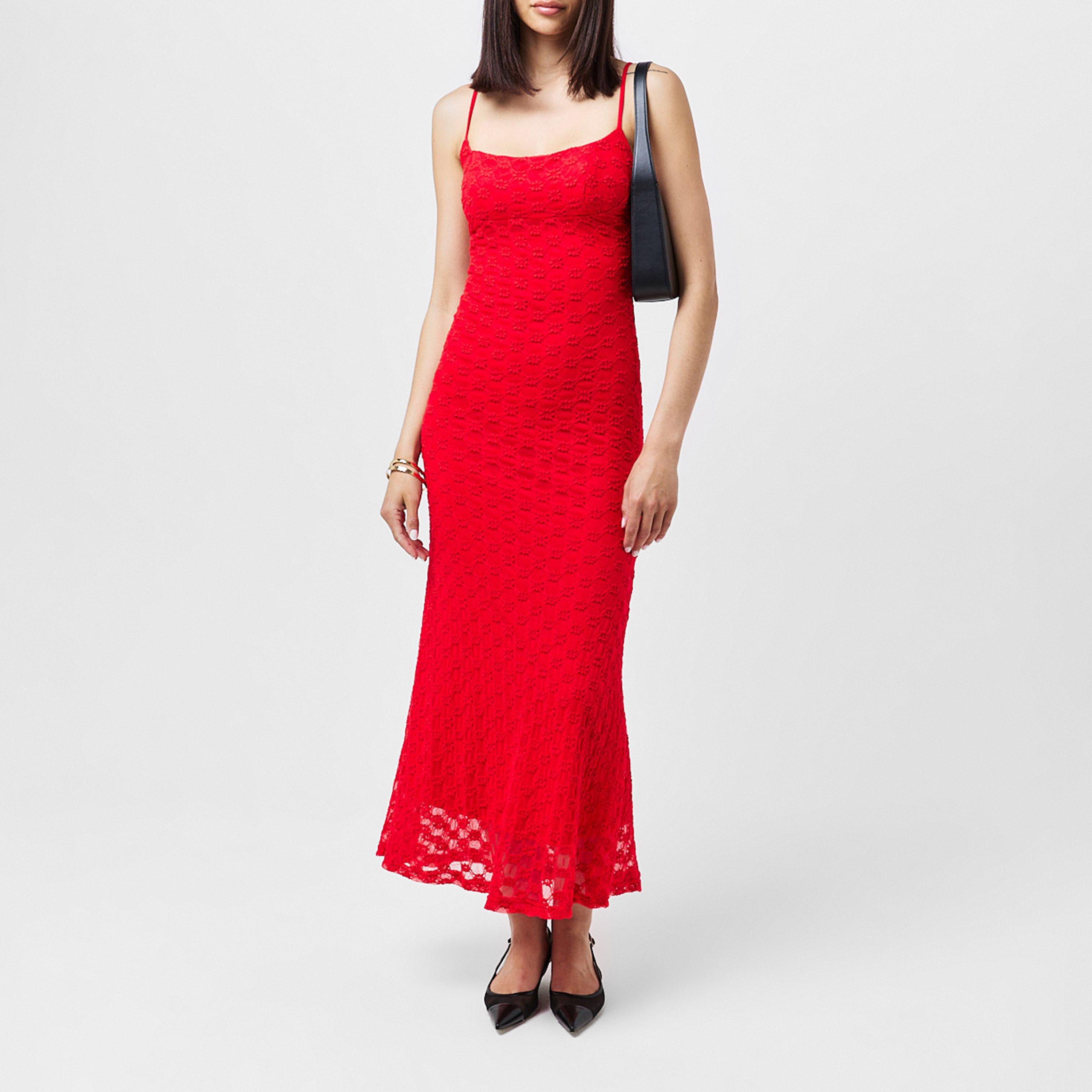 Fire Red - Bardot - Adoni Mesh Midi Dress - 6
