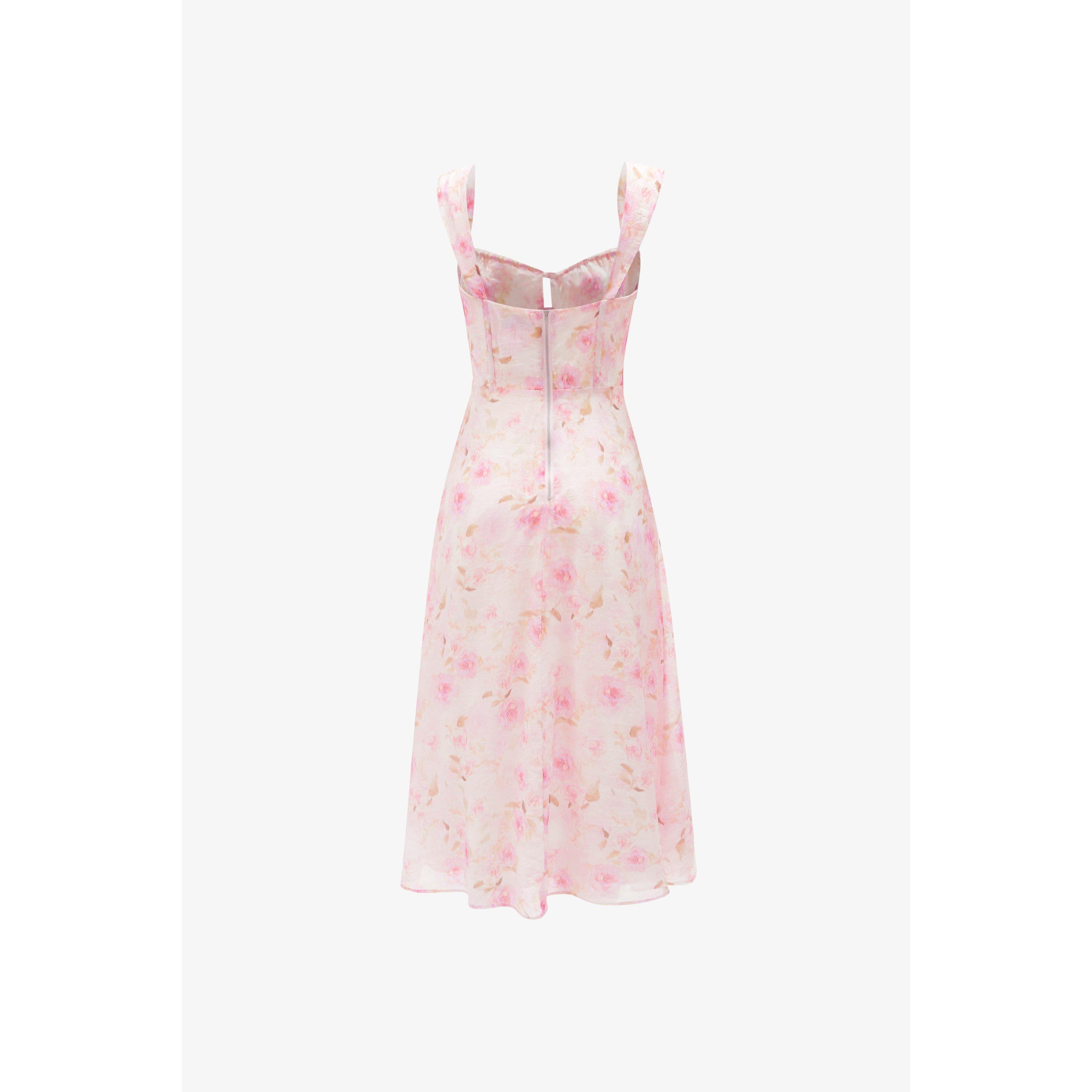 Pink Floral - Bardot - Floral Midi Dress - 2