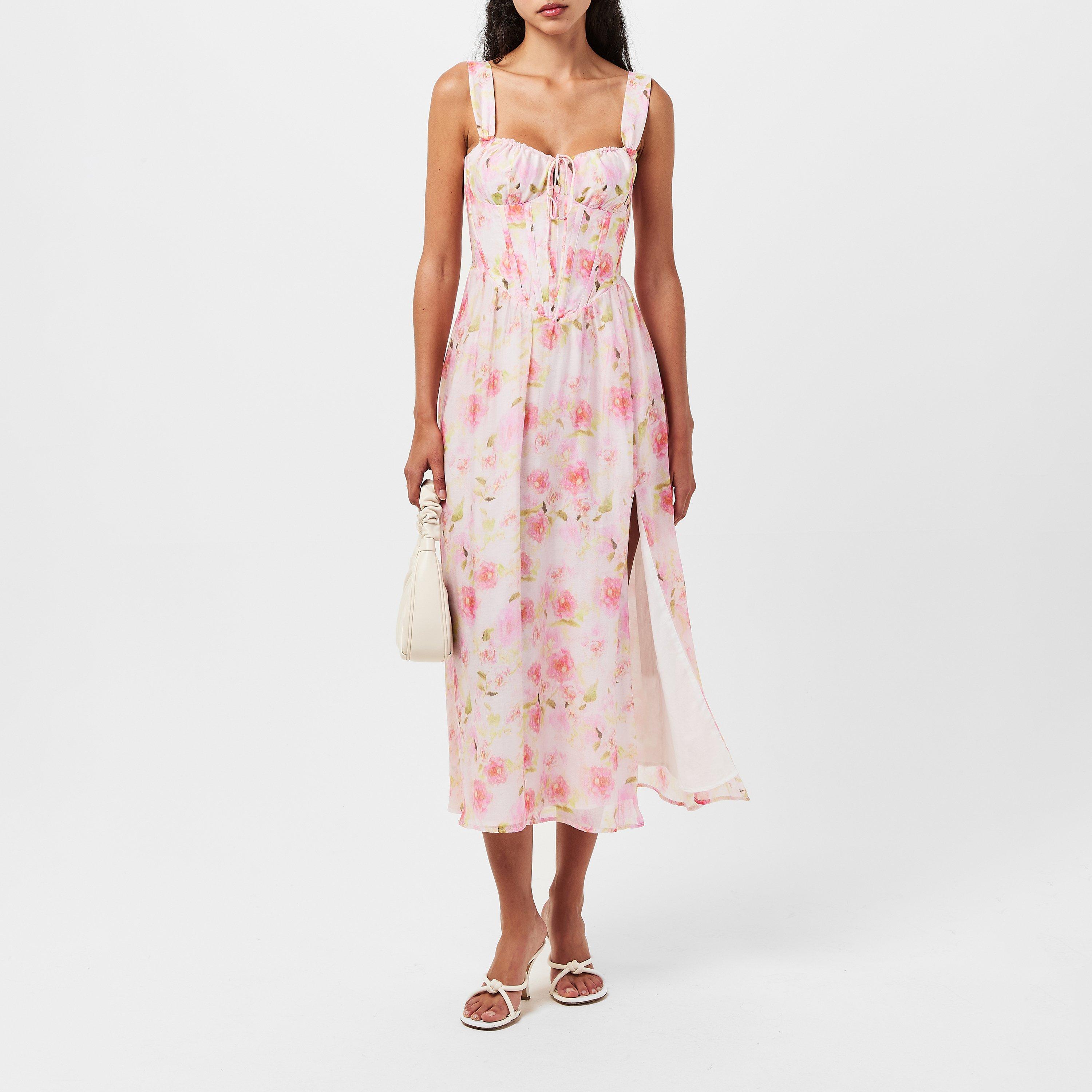 Pink Floral - Bardot - Floral Midi Dress - 6