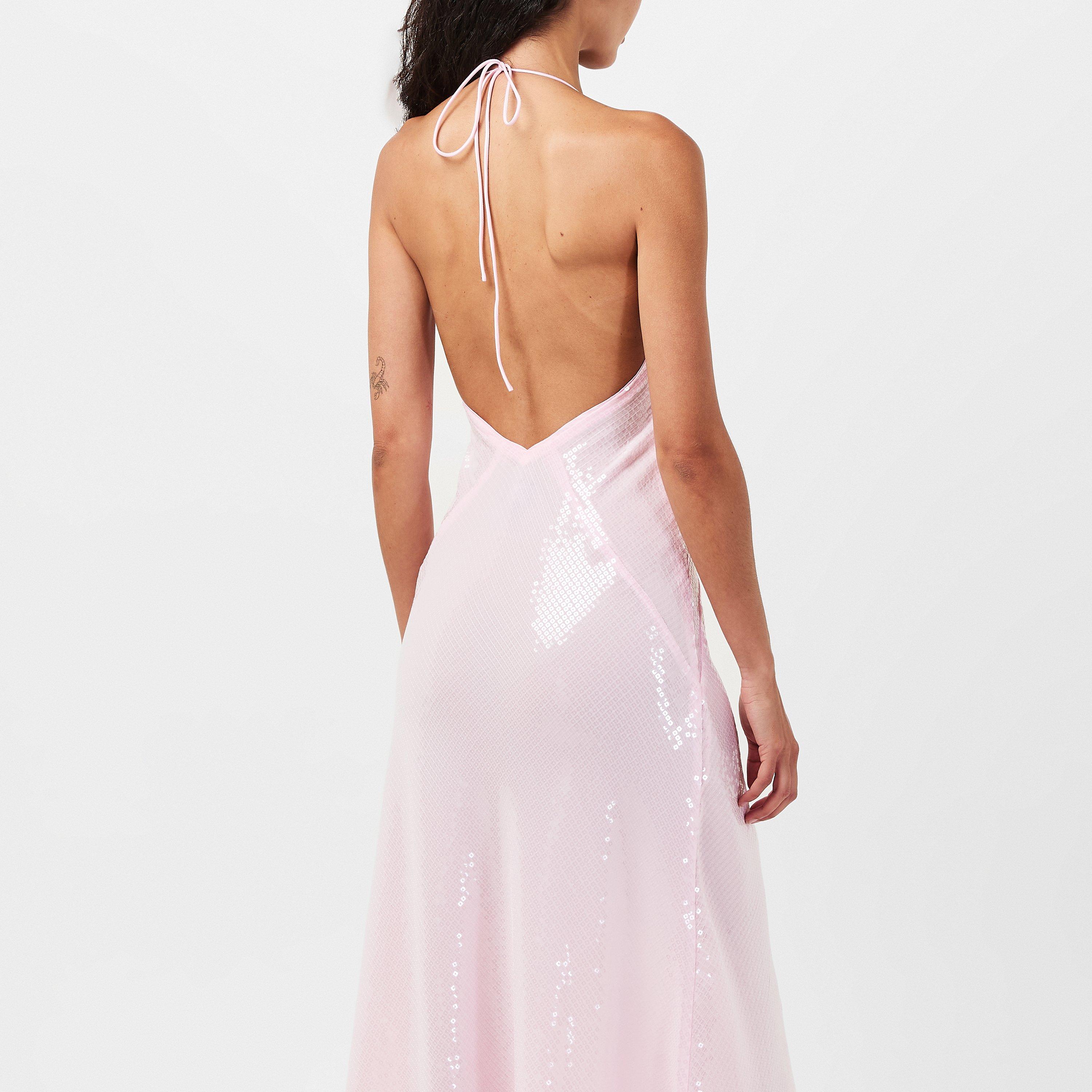Light Pink - Bardot - Women's Aradia Sequin Halter Slinky Dress - 4