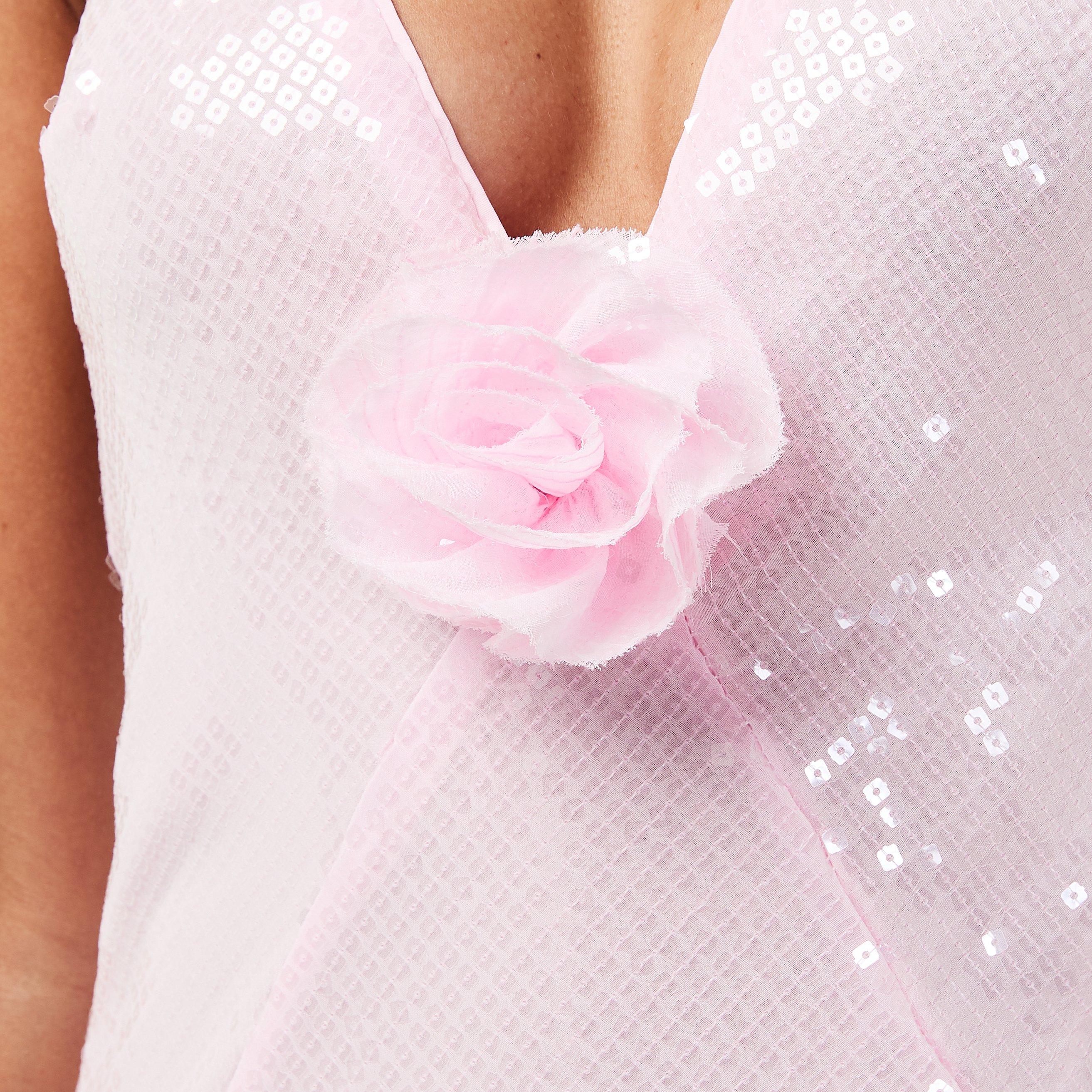 Light Pink - Bardot - Women's Aradia Sequin Halter Slinky Dress - 5