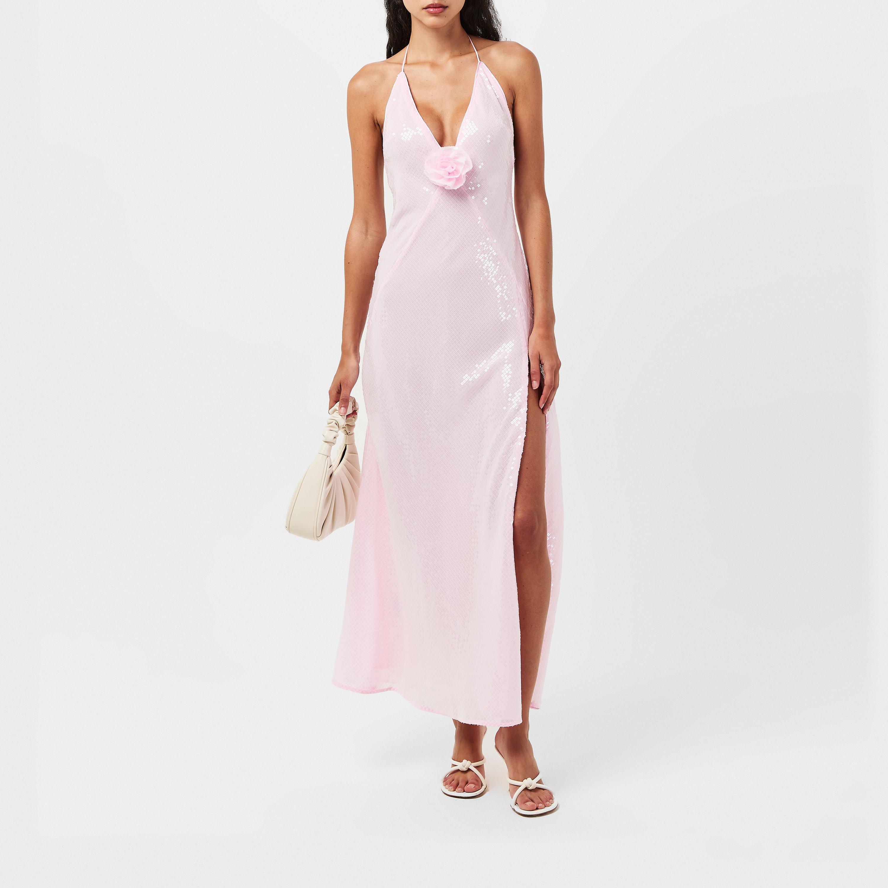 Light Pink - Bardot - Women's Aradia Sequin Halter Slinky Dress - 6