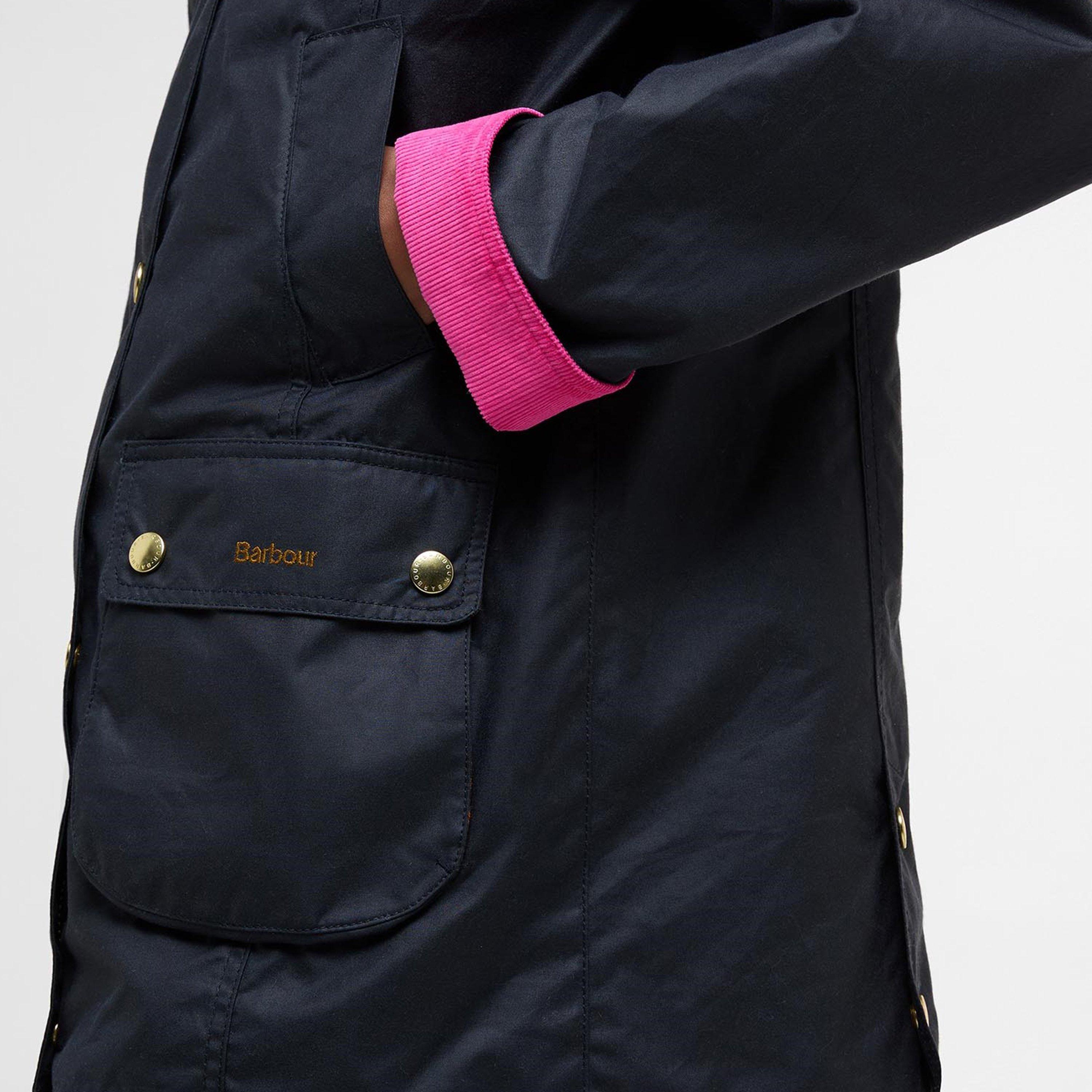 Navy/Fusch/C - Barbour - Women's Modern Beadnell Waxed Cotton Long Sleeve Wax Jacket - 5