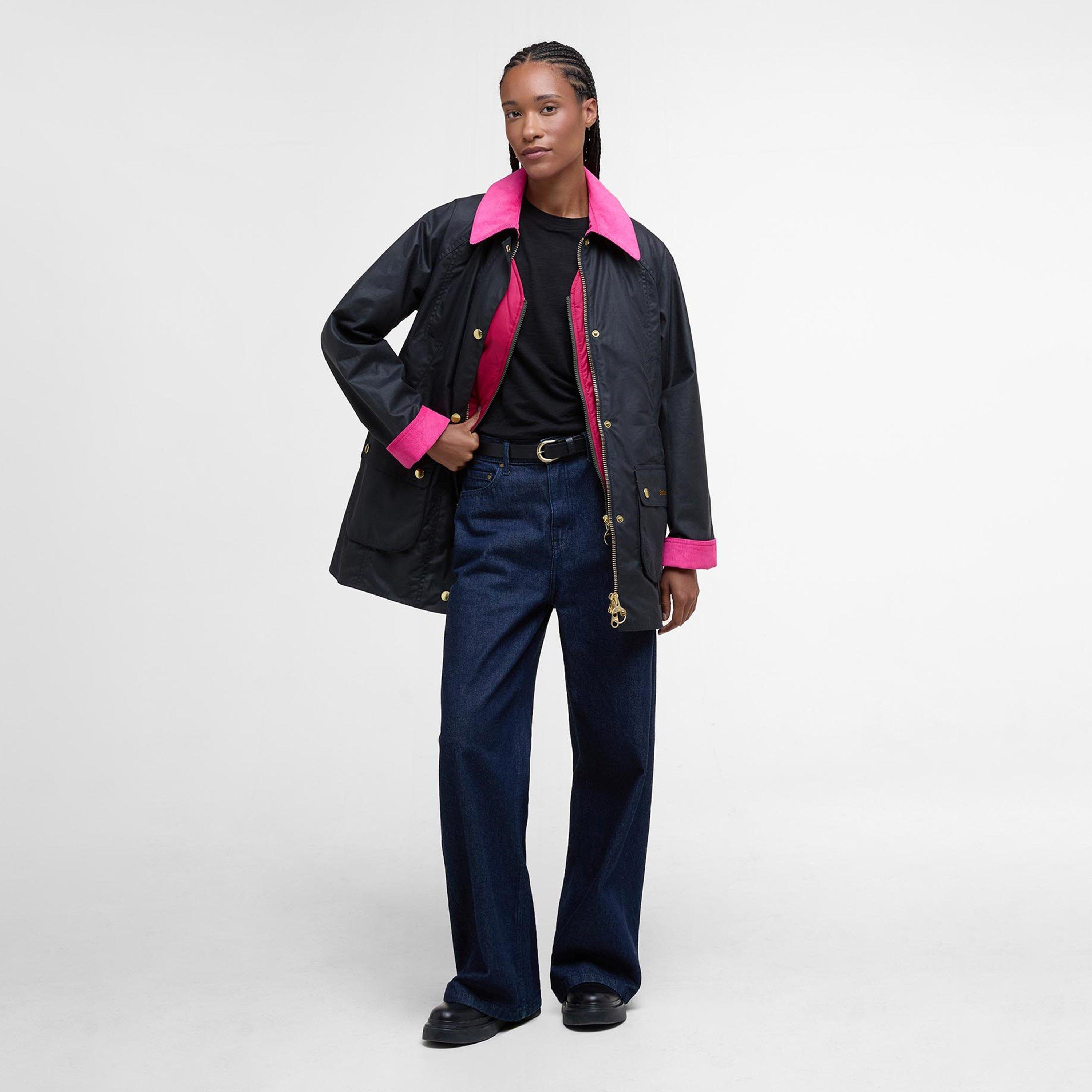 Navy/Fusch/C - Barbour - Women's Modern Beadnell Waxed Cotton Long Sleeve Wax Jacket - 6