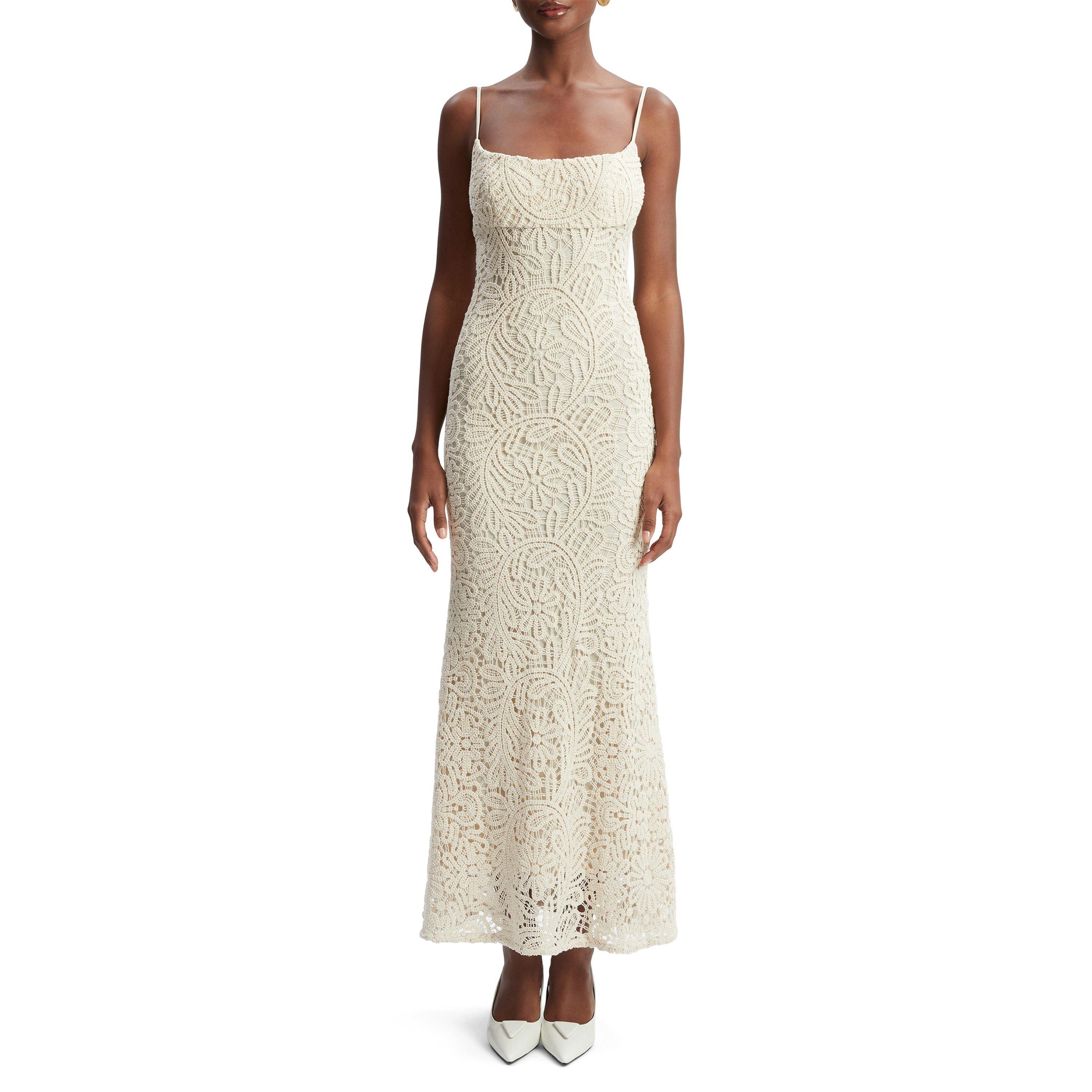 Light Sand - Bardot - Women's Adoni Crochet Midi Bodycon Dress - 1