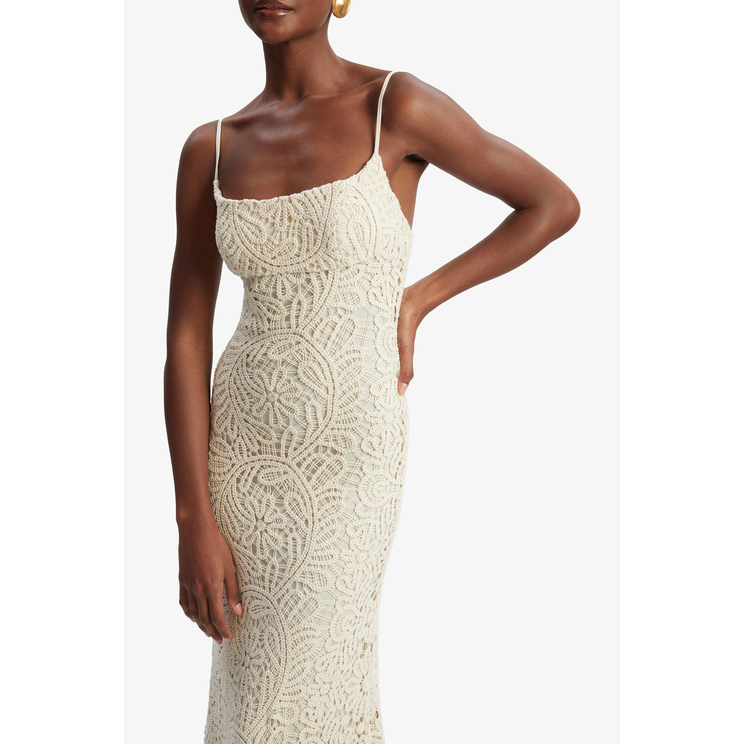 Light Sand - Bardot - Women's Adoni Crochet Midi Bodycon Dress - 2