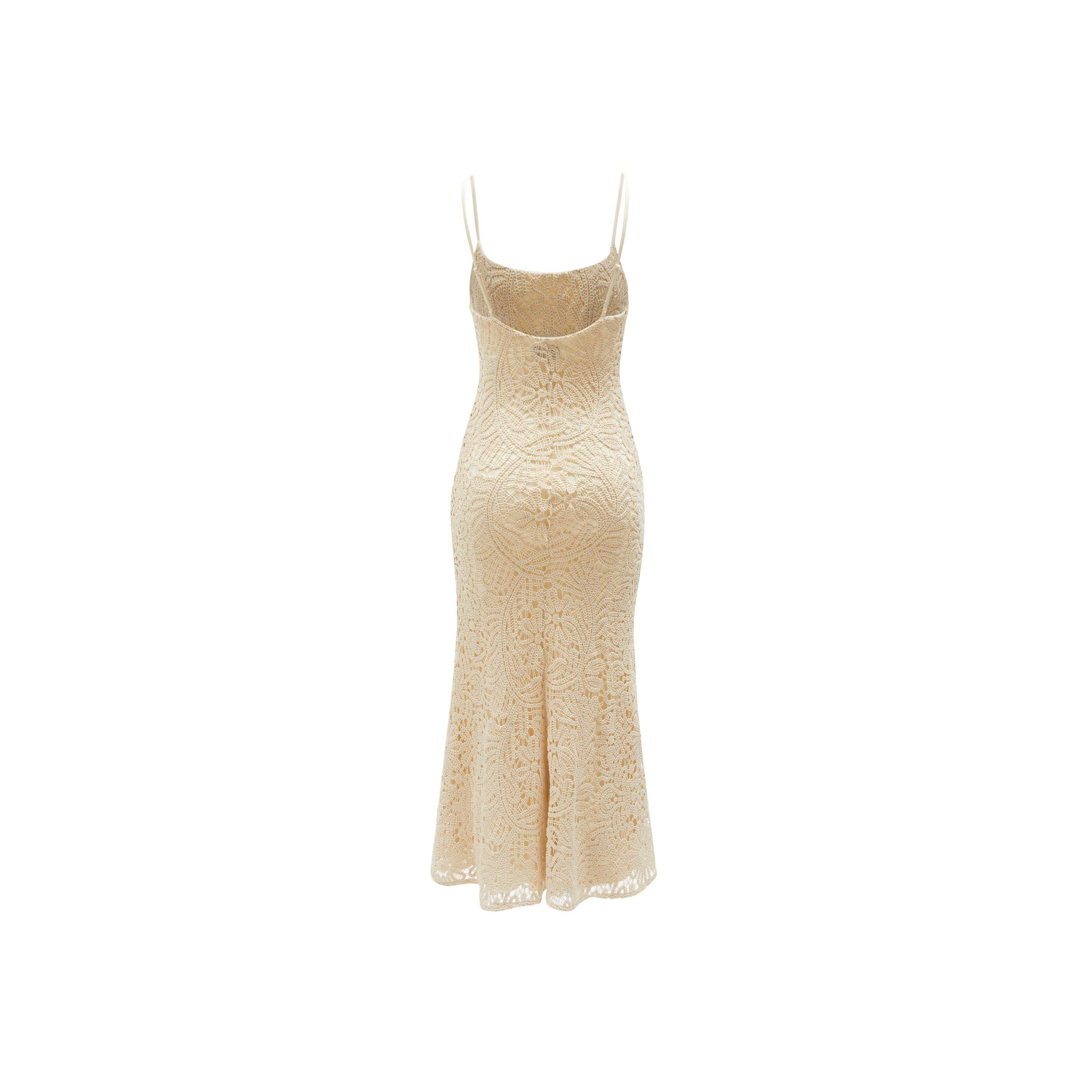 Light Sand - Bardot - Women's Adoni Crochet Midi Bodycon Dress - 6