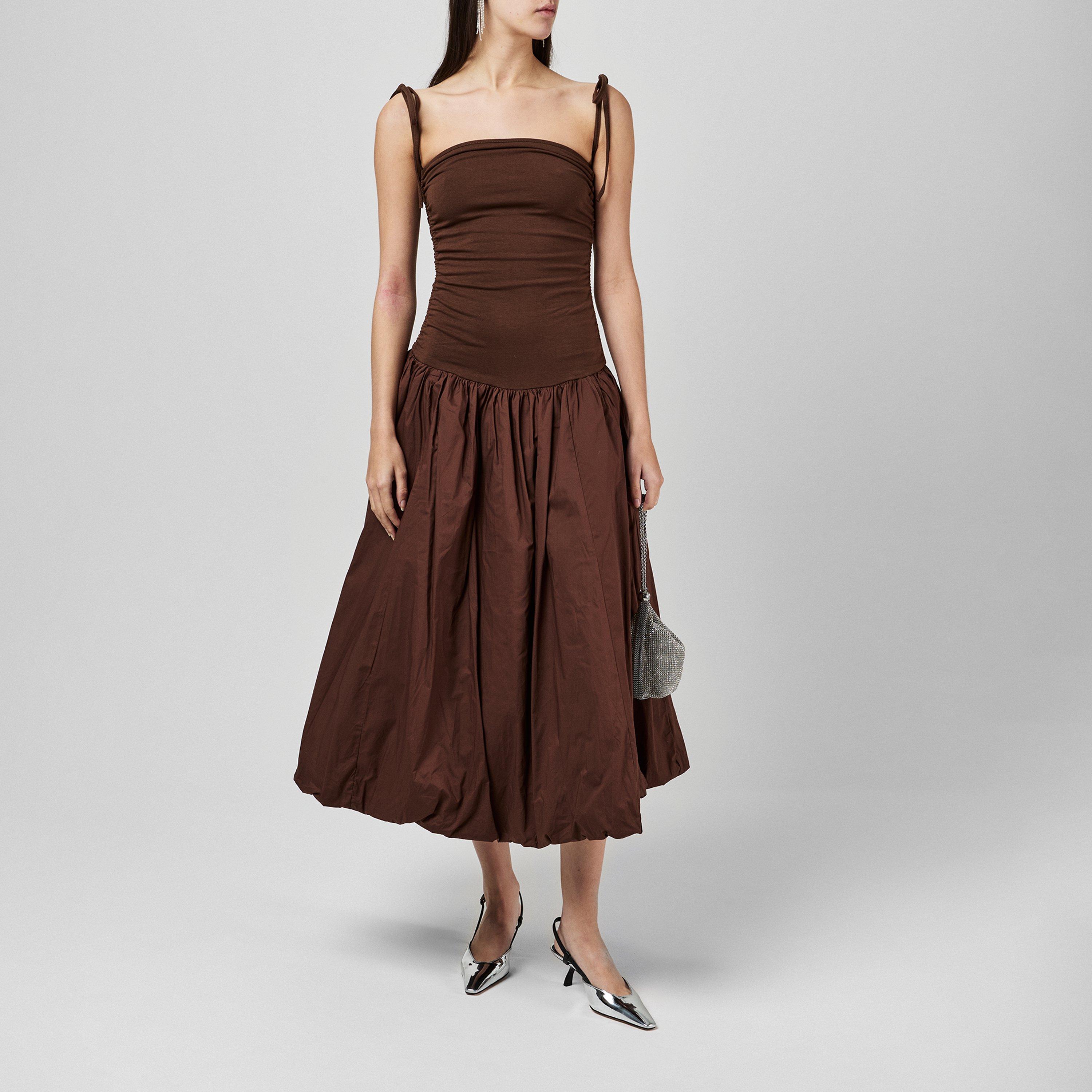 Amylynn Women's Amy Lynn Alexa Shoulder Tie Ultra Mini Peplum Dress - Chocolate - 10 (M)