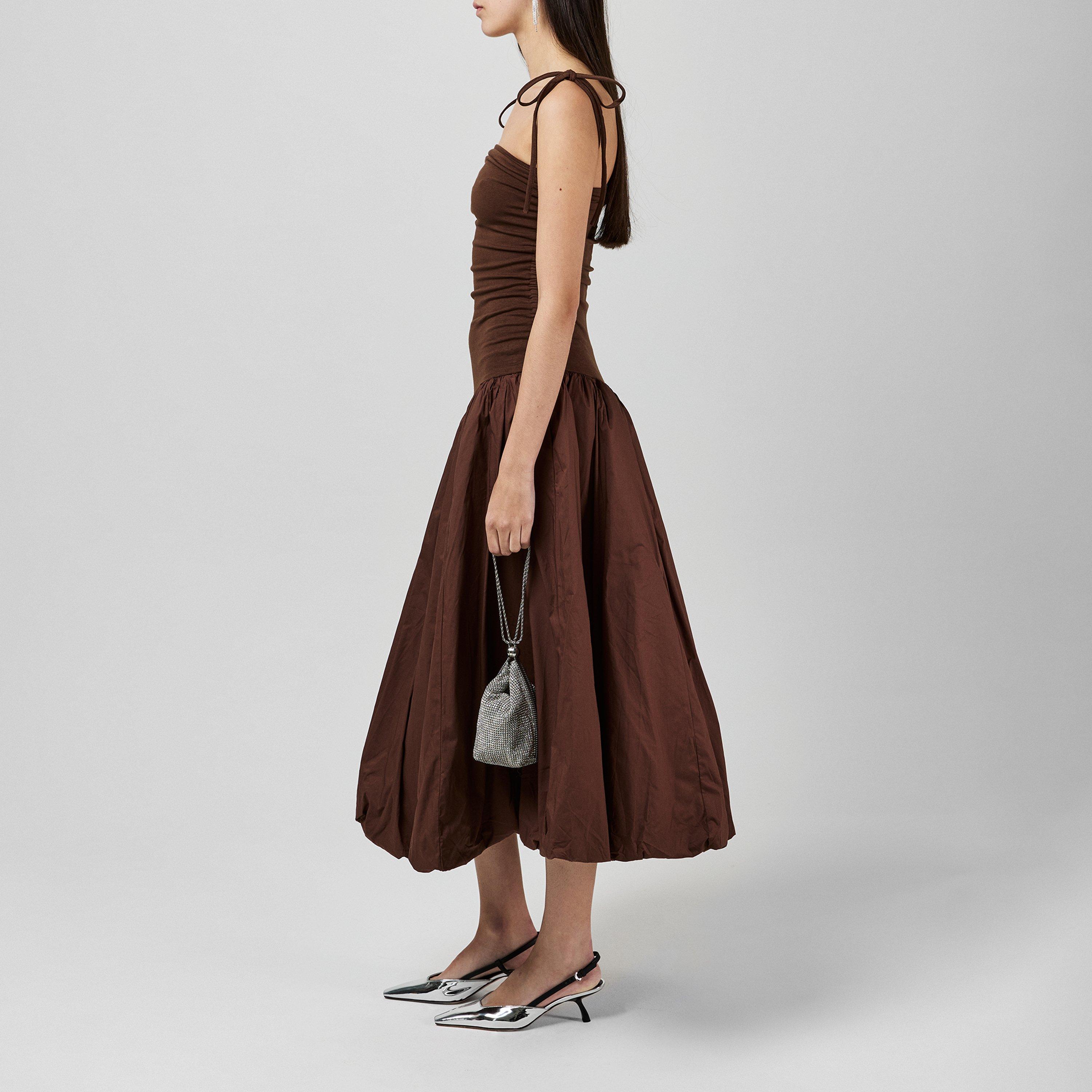 Chocolate - AmyLynn - Women's Amy Lynn Alexa Shoulder Tie Ultra Mini Peplum Dress - 2