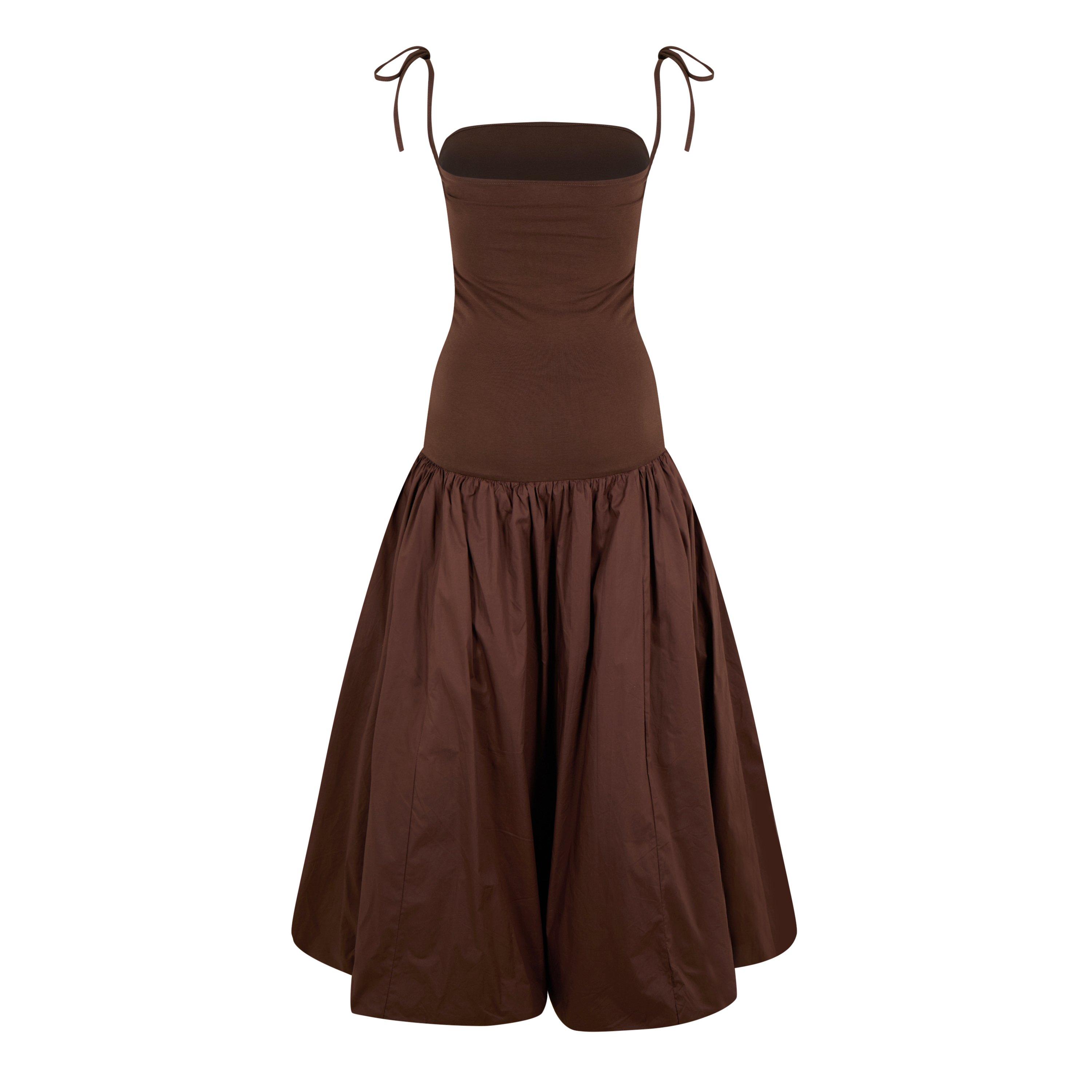 Chocolate - AmyLynn - Women's Amy Lynn Alexa Shoulder Tie Ultra Mini Peplum Dress - 6