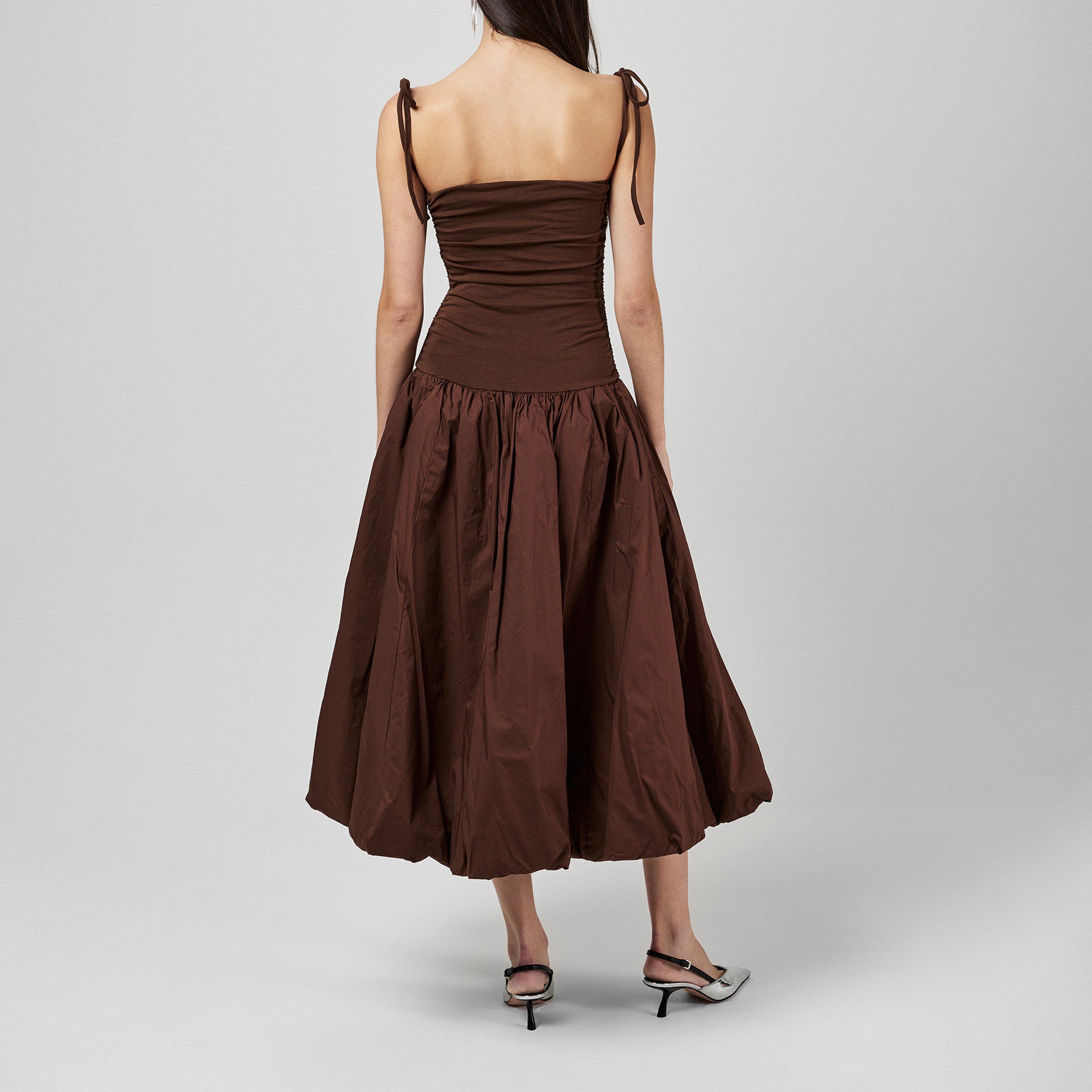 Chocolate - AmyLynn - Women's Amy Lynn Alexa Shoulder Tie Ultra Mini Peplum Dress - 3