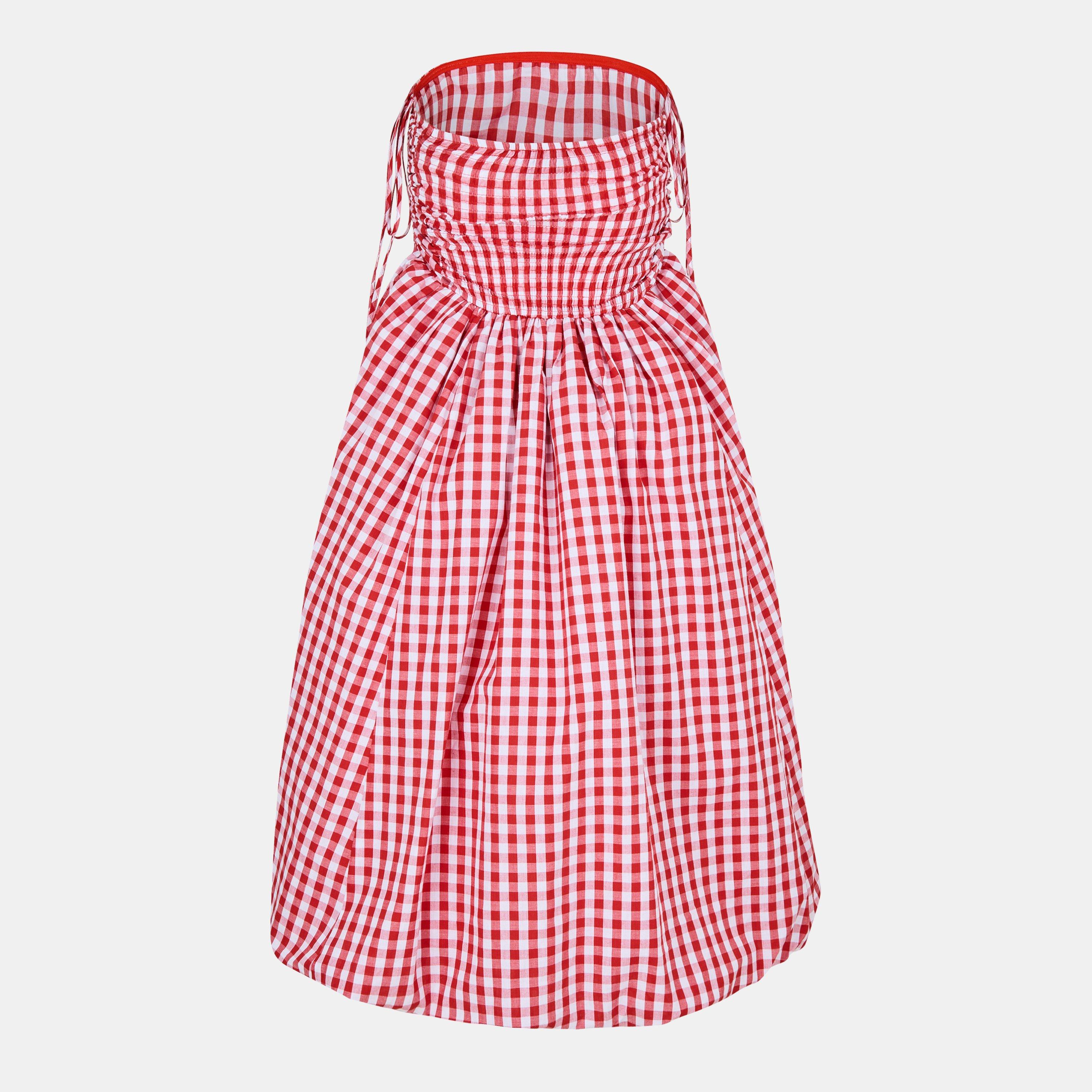 Red Check - AmyLynn - Women's Amy Lynn Alexa Shoulder Tie Ultra Mini Peplum Dress - 2