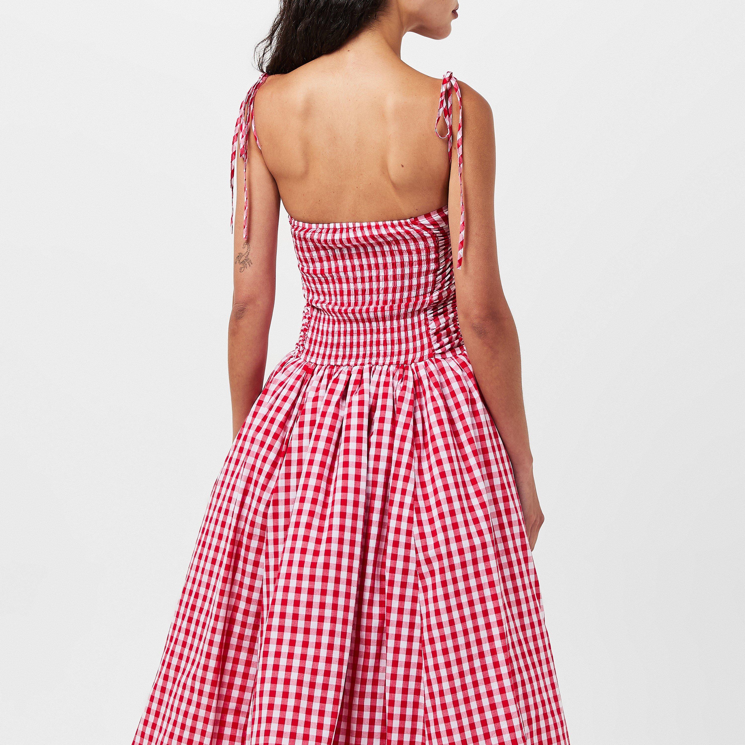 Red Check - AmyLynn - Women's Amy Lynn Alexa Shoulder Tie Ultra Mini Peplum Dress - 4