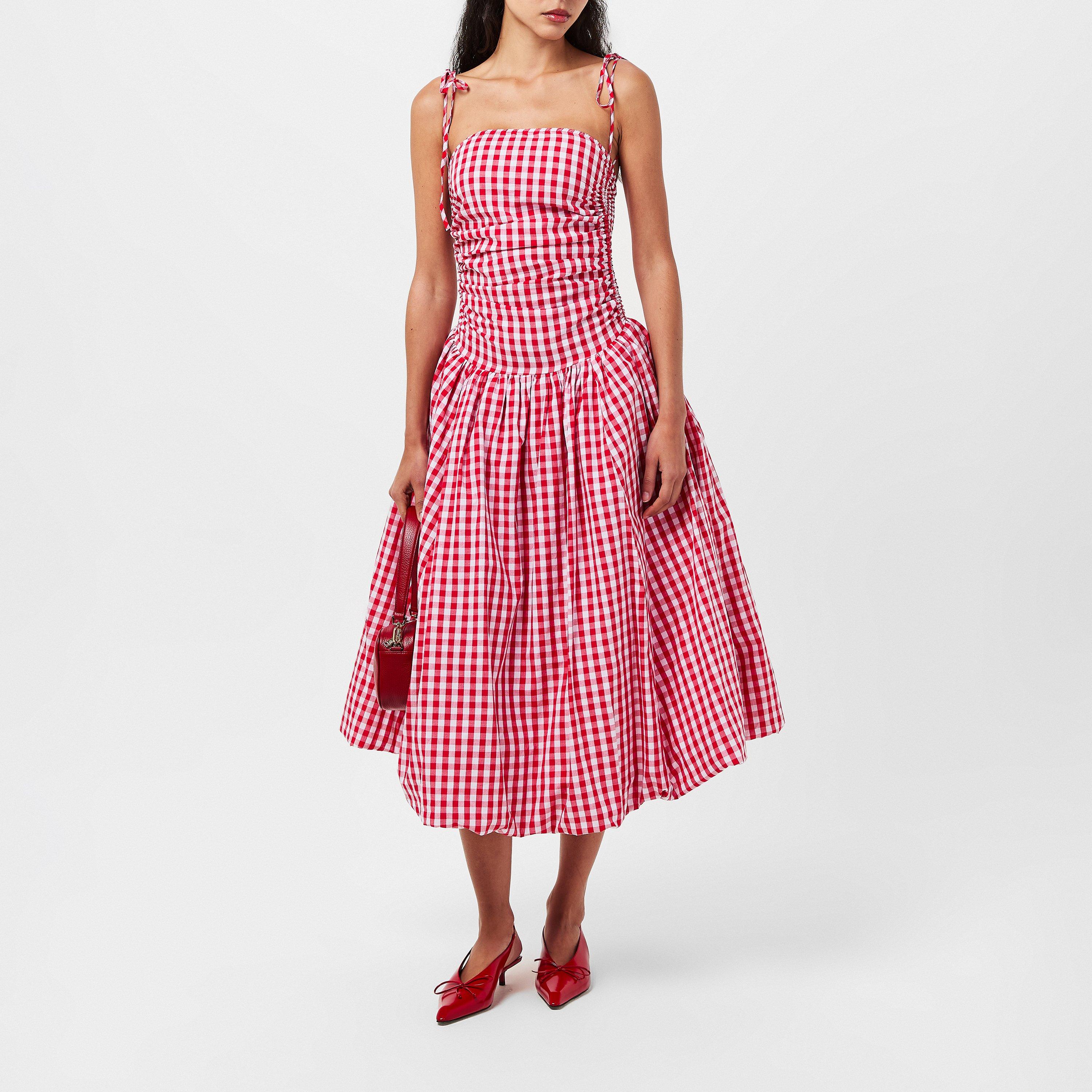 Red Check - AmyLynn - Women's Amy Lynn Alexa Shoulder Tie Ultra Mini Peplum Dress - 6