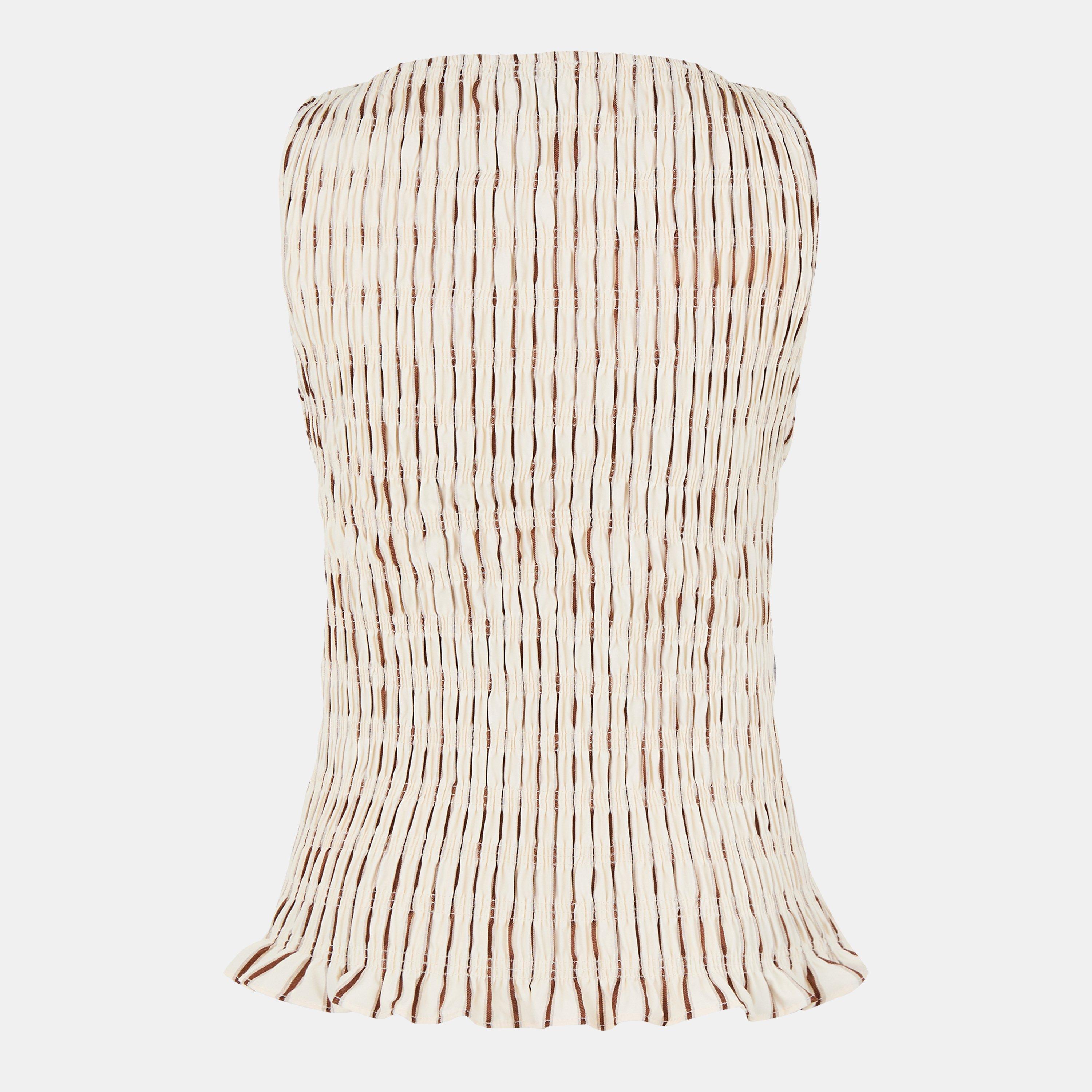 Beige Stripe - AmyLynn - Women's Sonya Puff Sleeve Top - 2