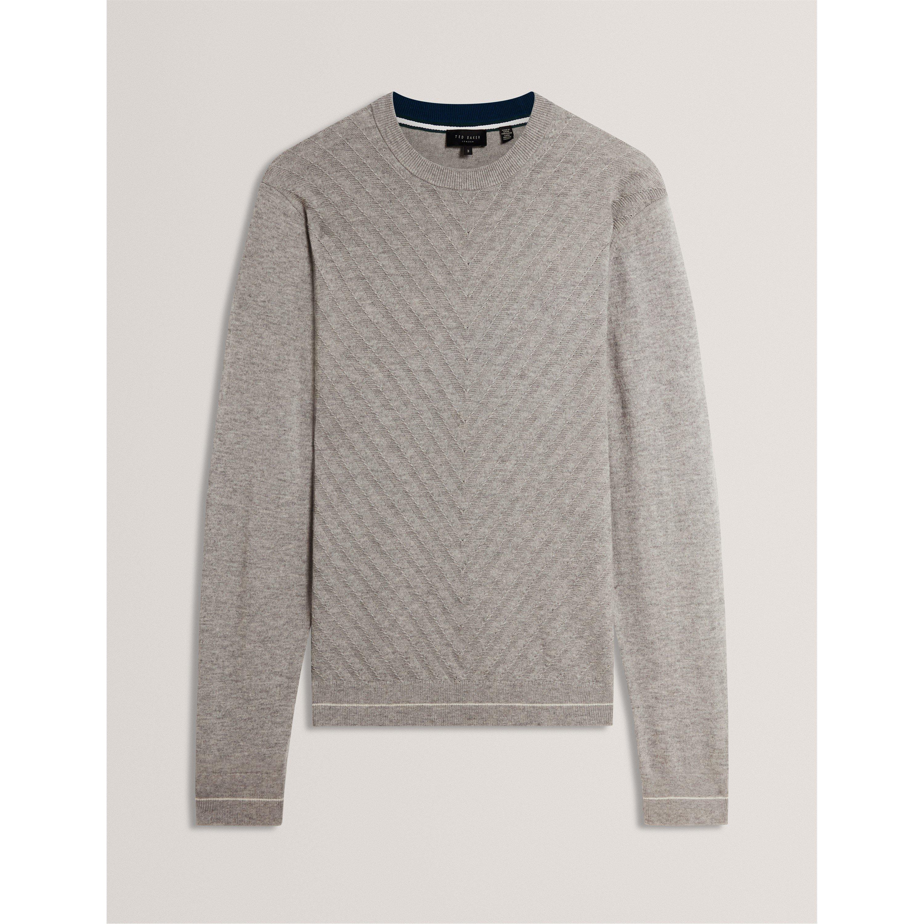 Lt-Grey - Ted Baker - Men's Long Sleeve Stitch Crew Neck Jumper - 1