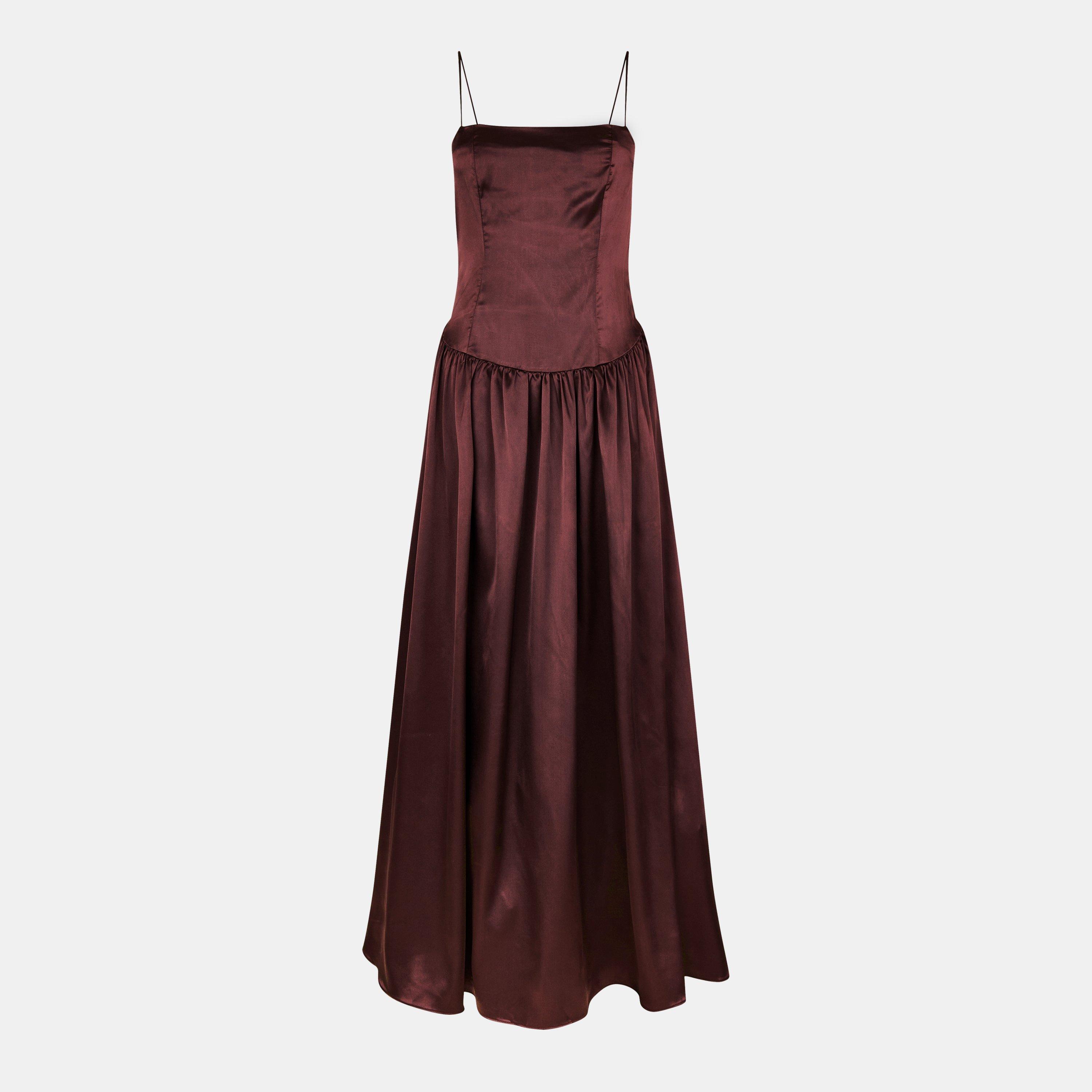 Chocolate - AmyLynn - Women's Alexa Satin Long Maxi Dress - 1