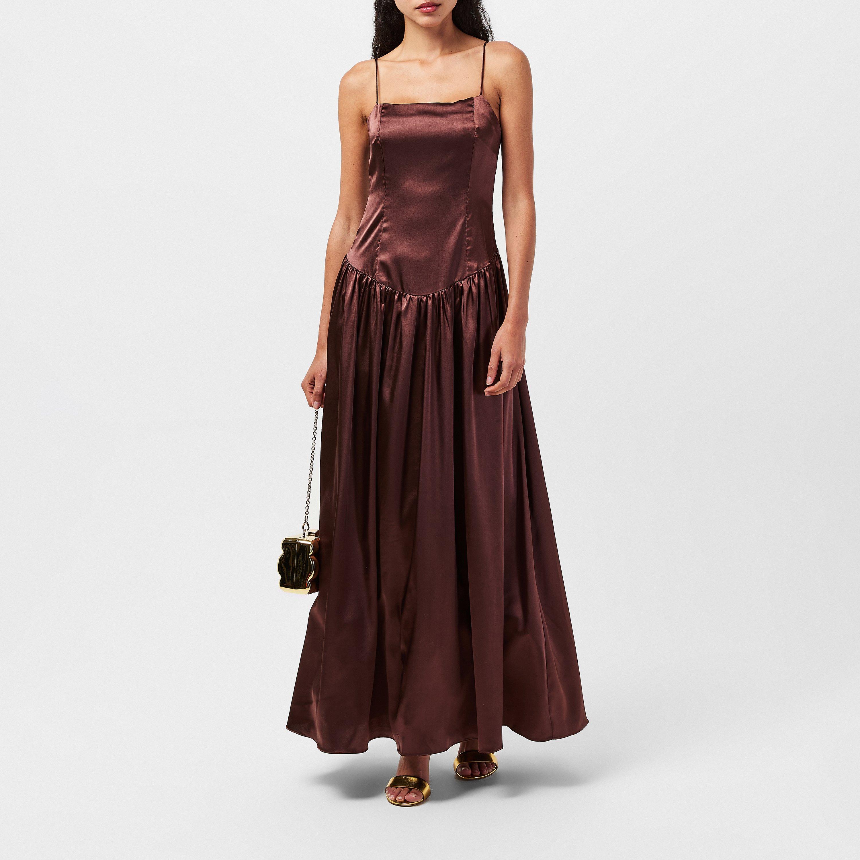 Chocolate - AmyLynn - Women's Alexa Satin Maxi Dress - 6