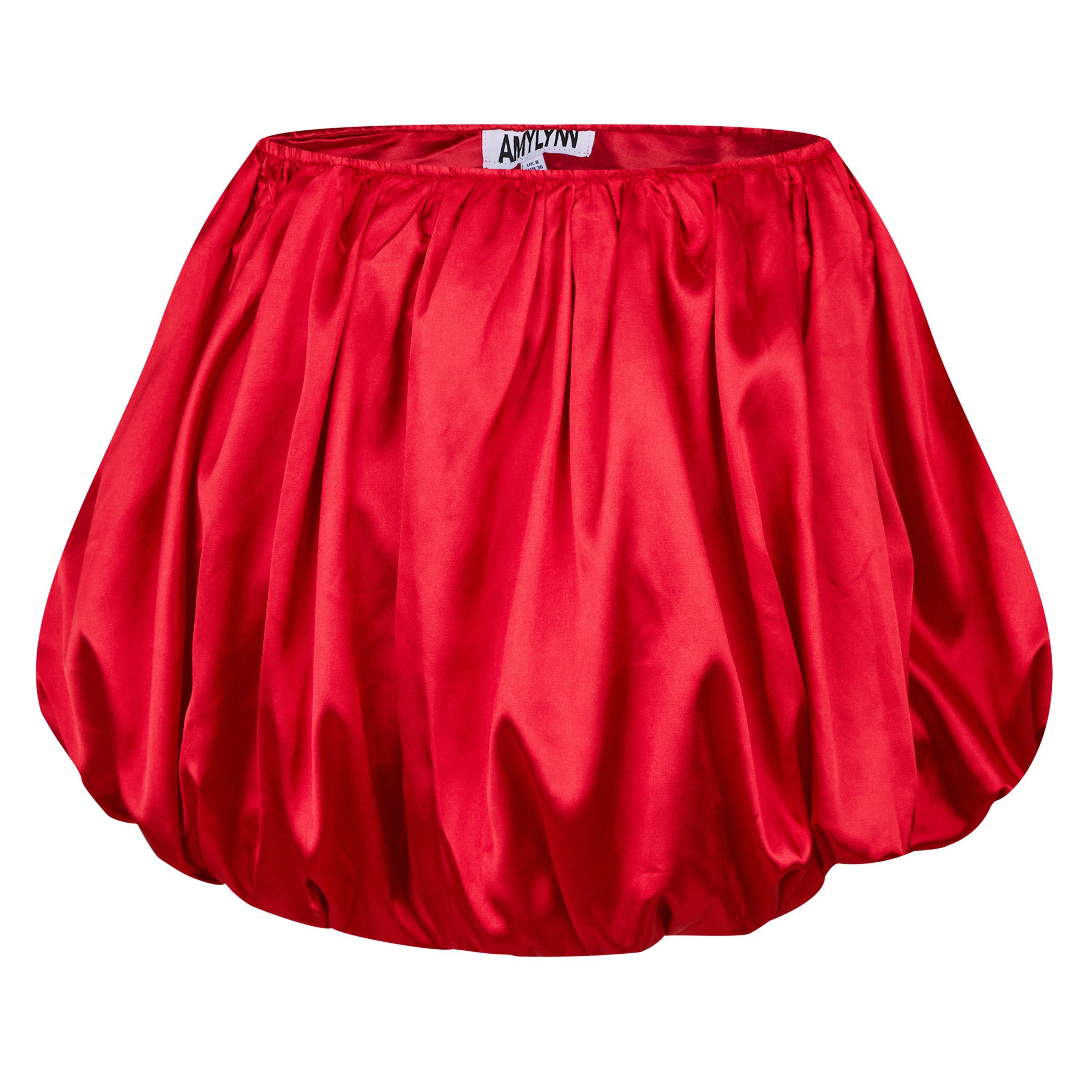 Red - AmyLynn - Women's Satin Mini Balloon Skirt - 5