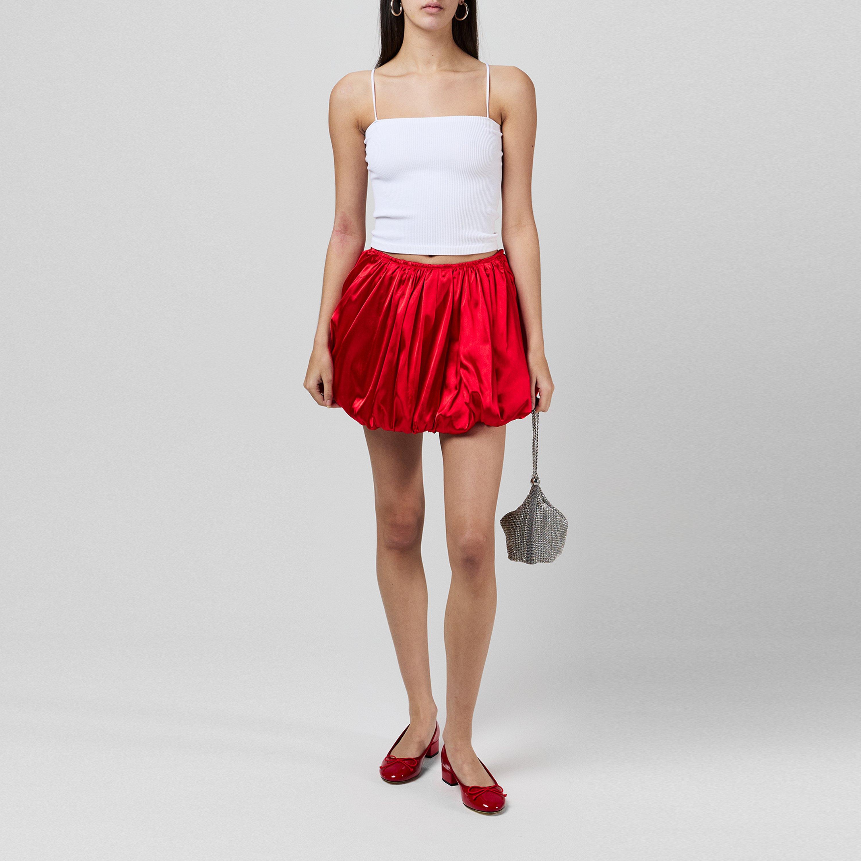 Red - AmyLynn - Women's Satin Mini Balloon Skirt - 4