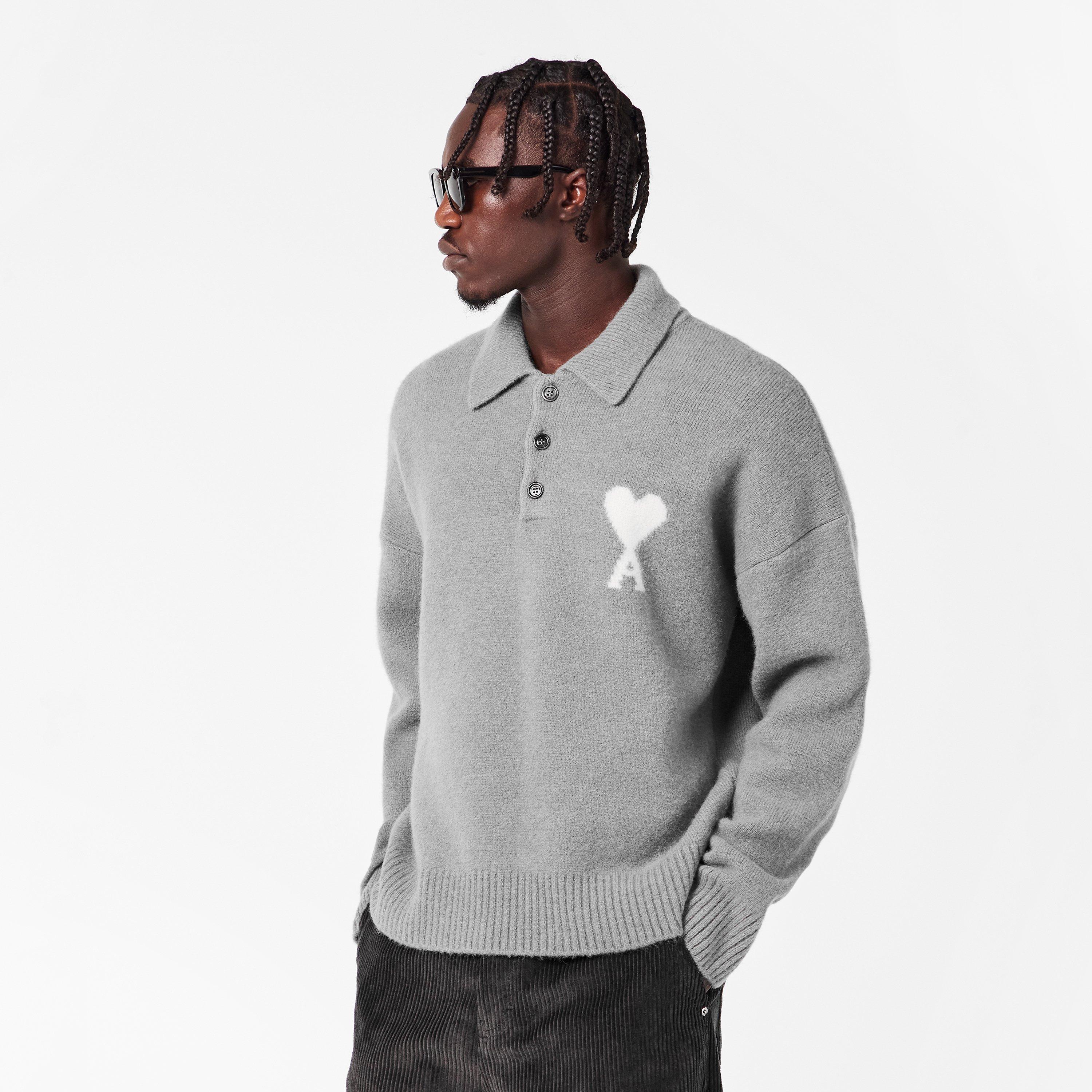 Grey/Ecru 058 - Ami Paris - Ami ADC Knit Polo Sn54 - 3